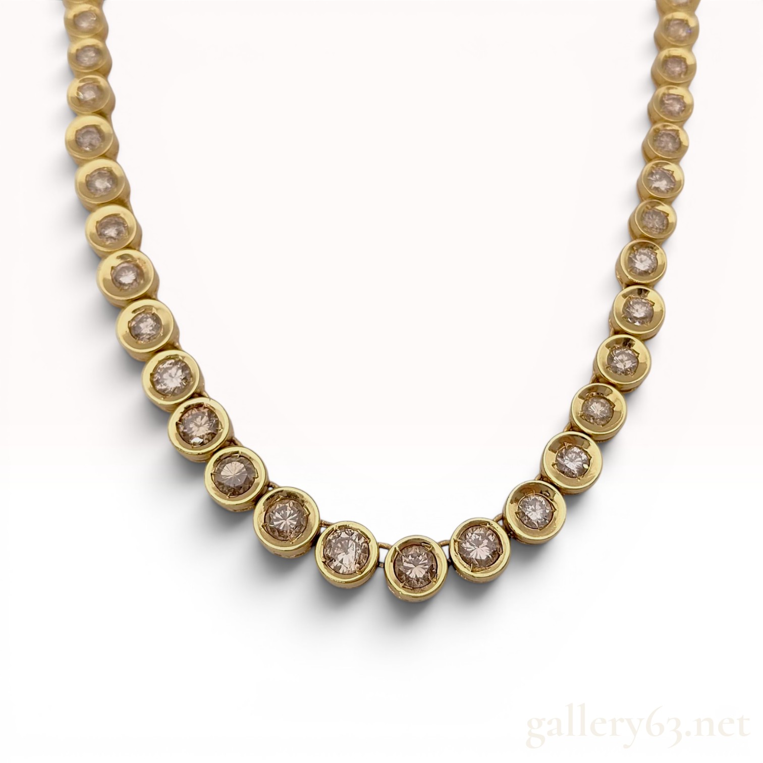 18K Yellow Gold and 10.00 Carat Graduated Champagne Diamond Tennis Necklace