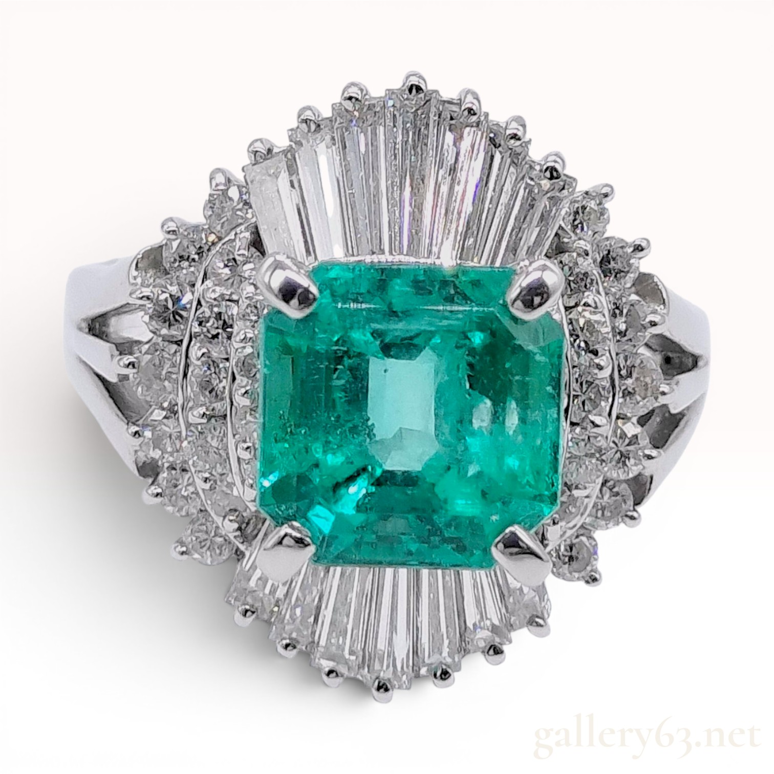 Colombian Emerald and Diamond Platinum Ballerina Style Cocktail Ring
