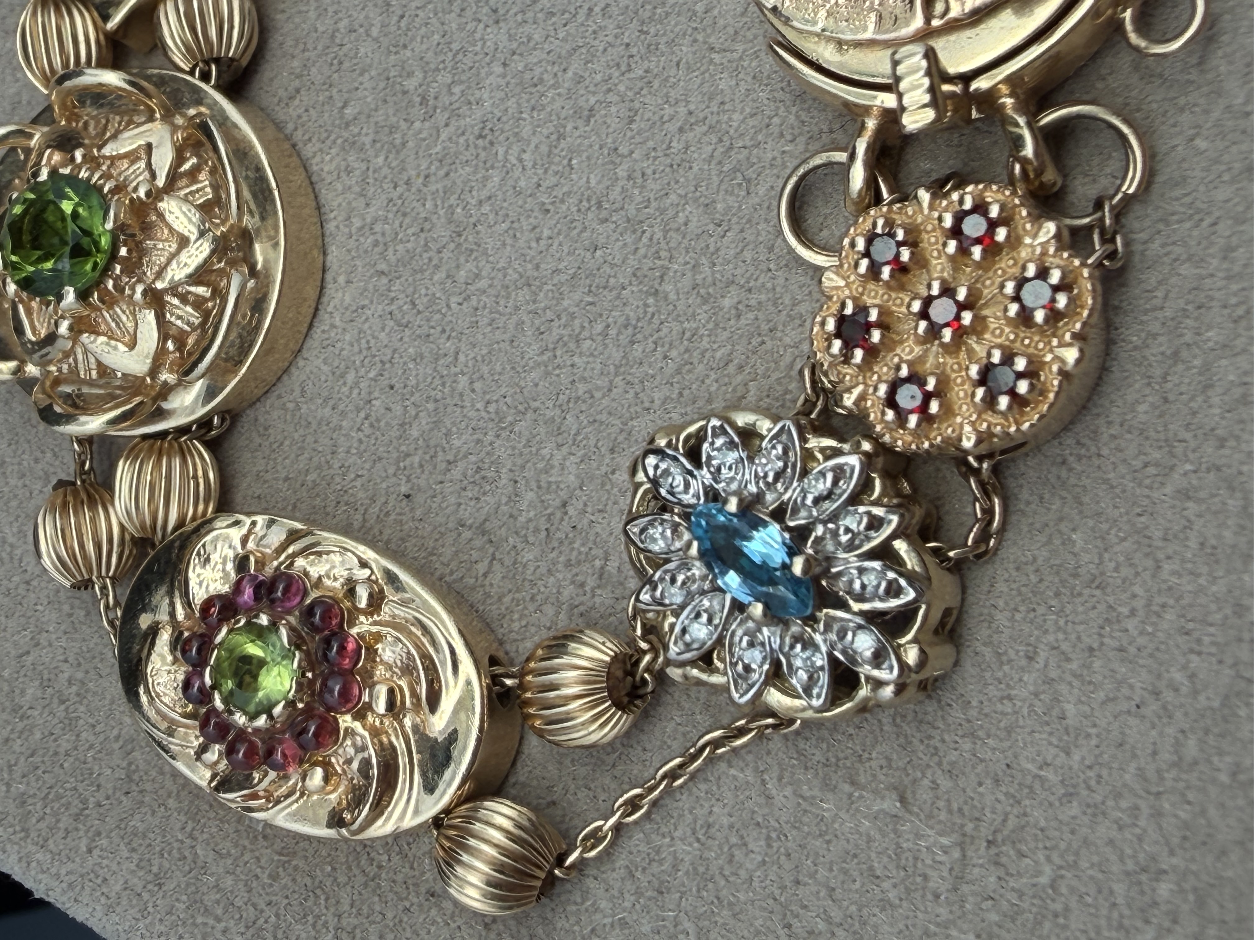 14K Yellow Gold Gemstone and Diamond Charm Slide Bracelet
