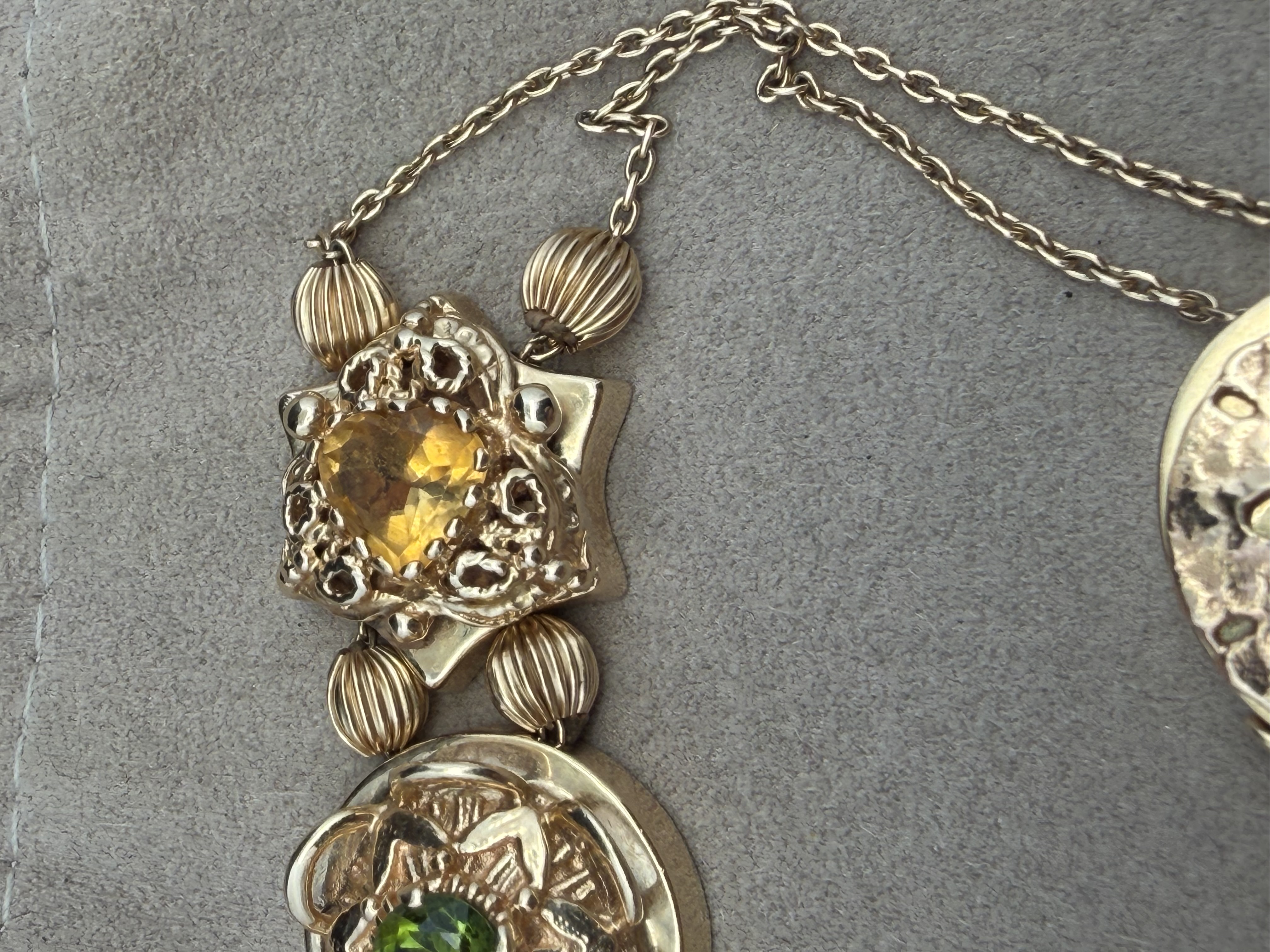 14K Yellow Gold Gemstone and Diamond Charm Slide Bracelet
