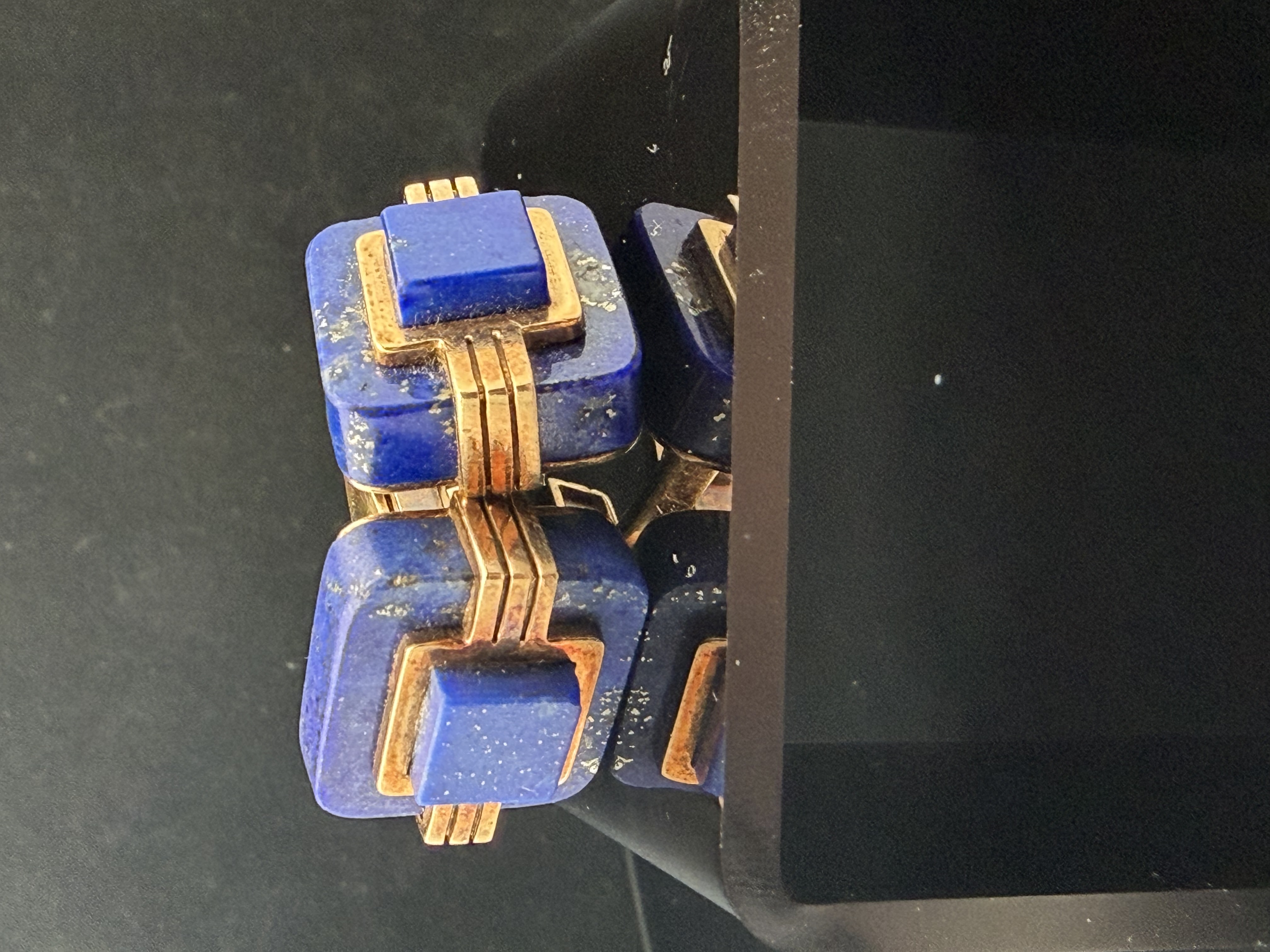 14K Yellow Gold Mid Century Lapis Lazuli Cuff Links