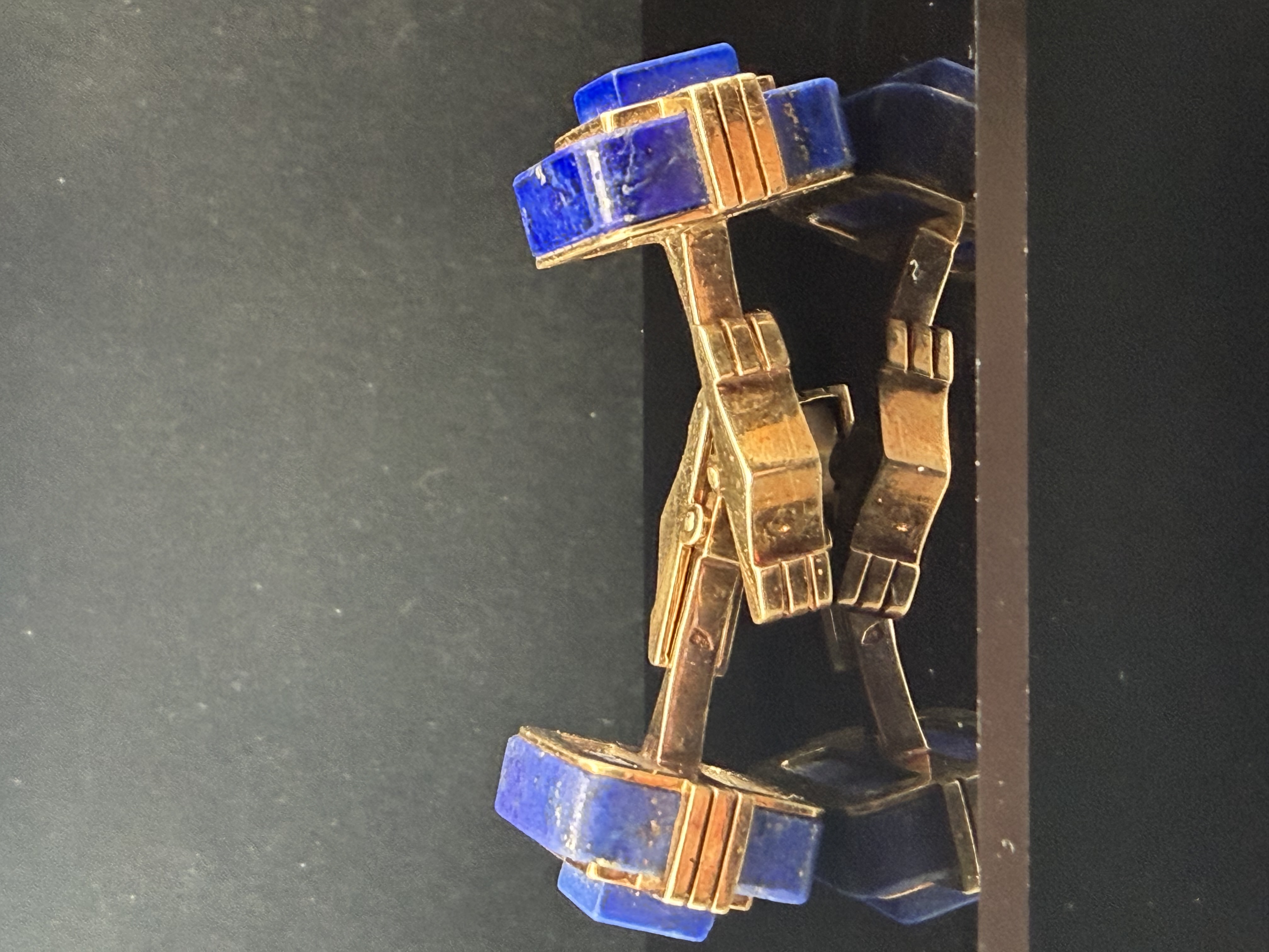 14K Yellow Gold Mid Century Lapis Lazuli Cuff Links