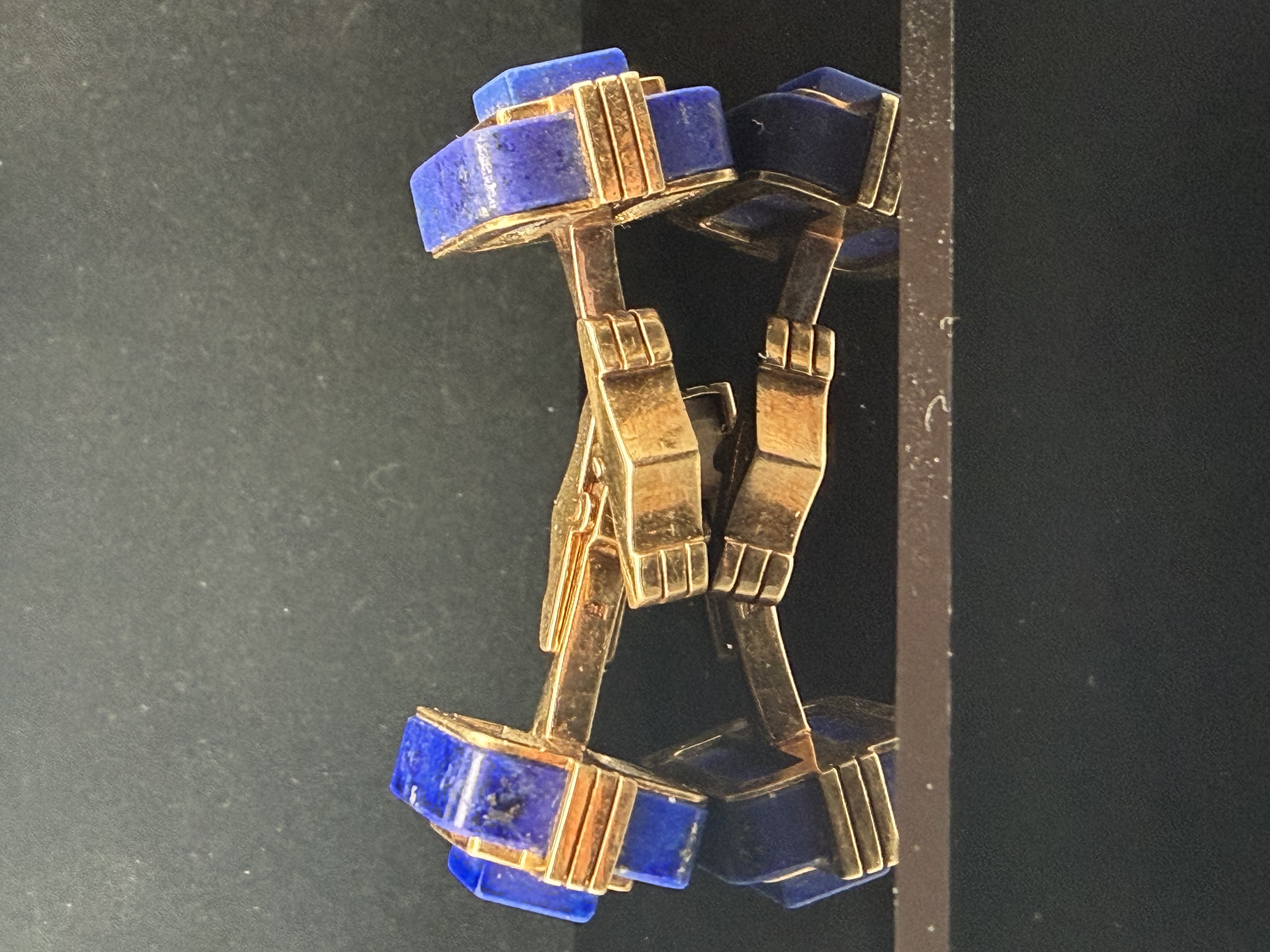 14K Yellow Gold Mid Century Lapis Lazuli Cuff Links