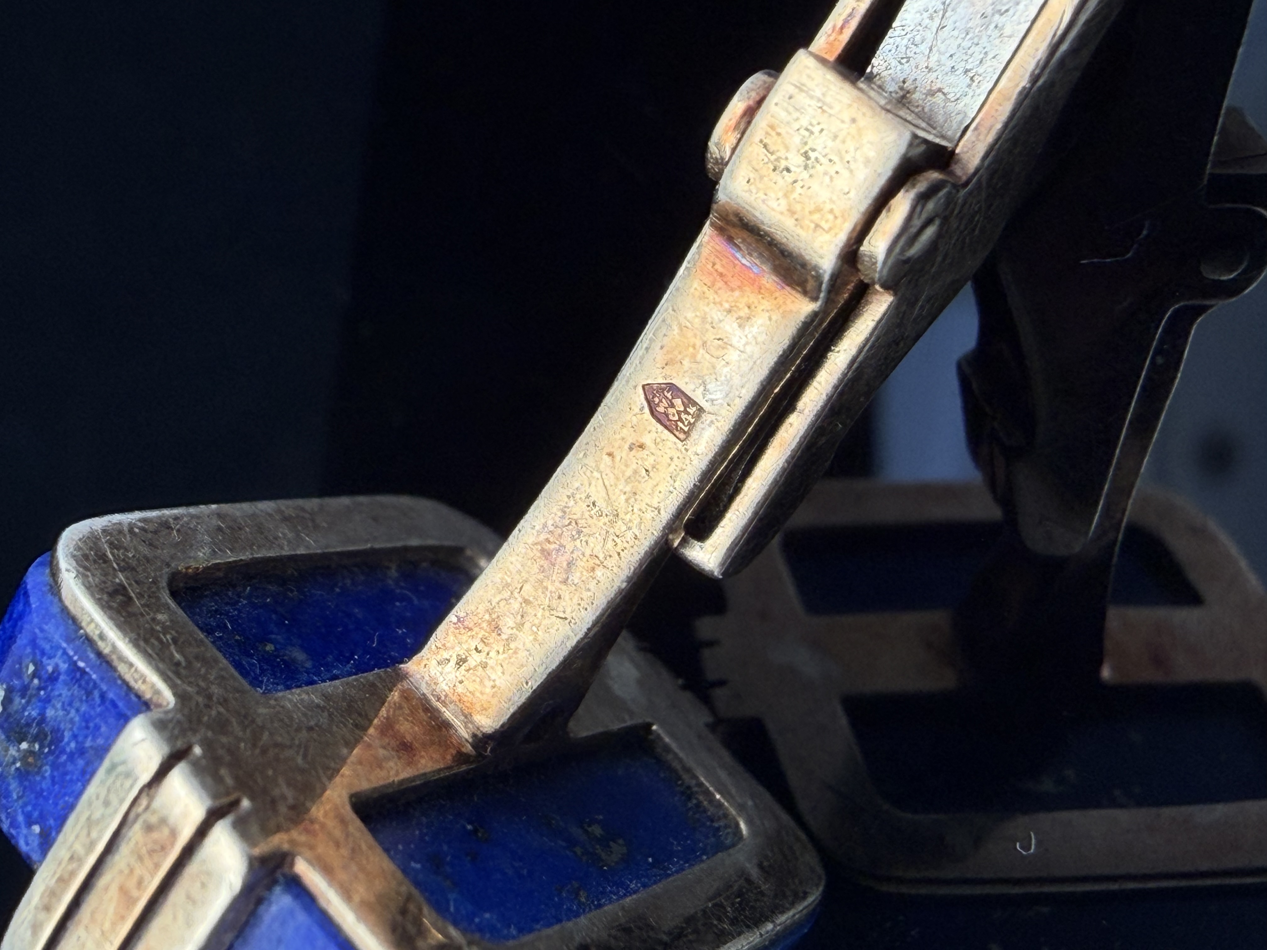 14K Yellow Gold Mid Century Lapis Lazuli Cuff Links
