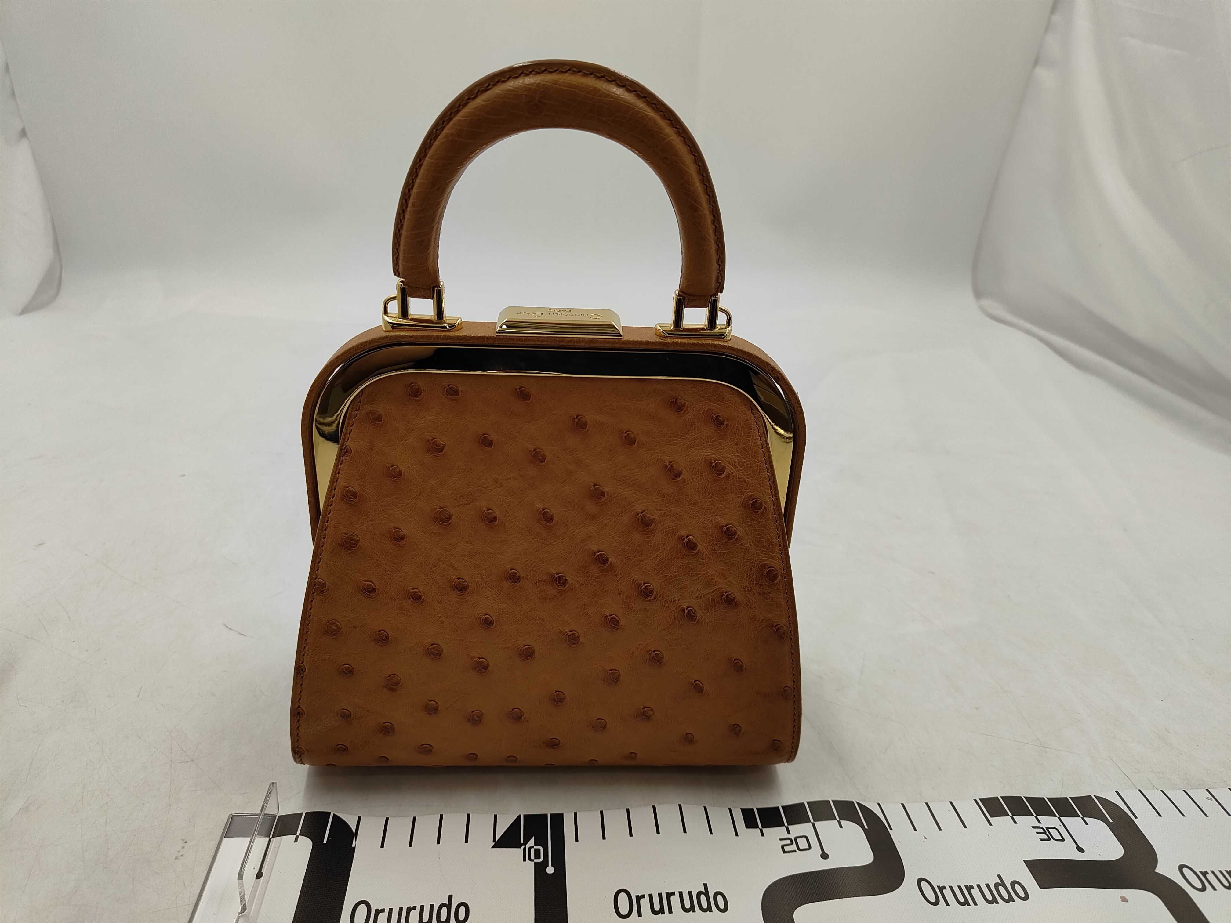 Christian Dior Vintage Ostrich Leather Frame Top Handle Bag