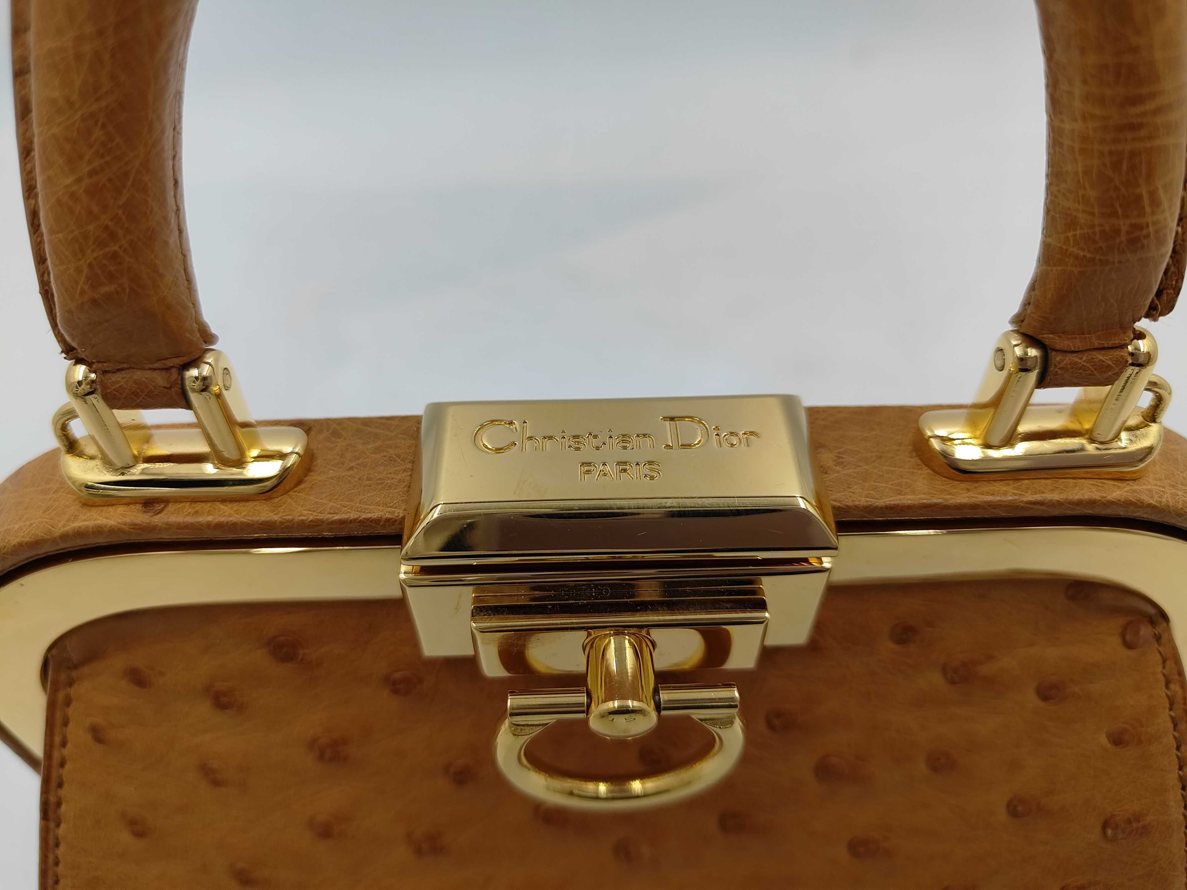 Christian Dior Vintage Ostrich Leather Frame Top Handle Bag
