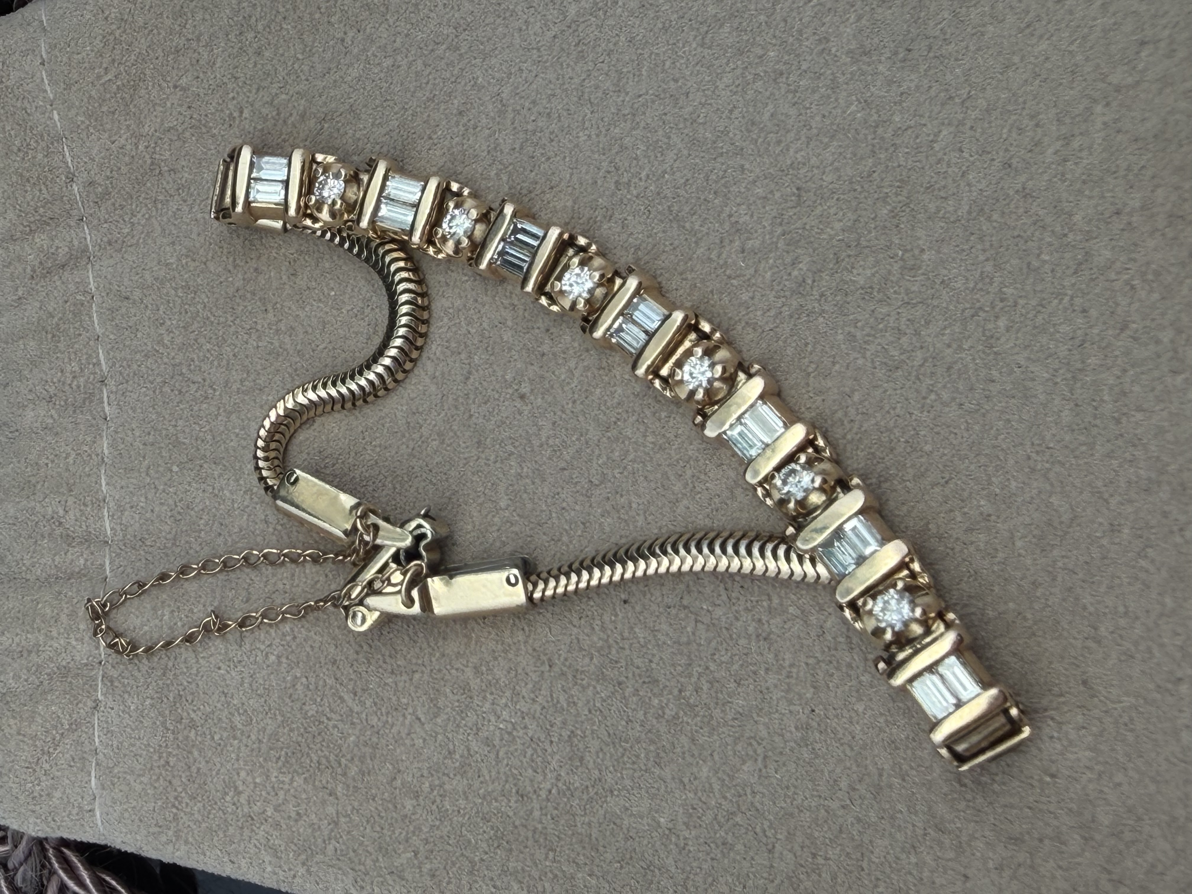 Estate Natural Diamond Baguette and Round Diamond Line Bracelet