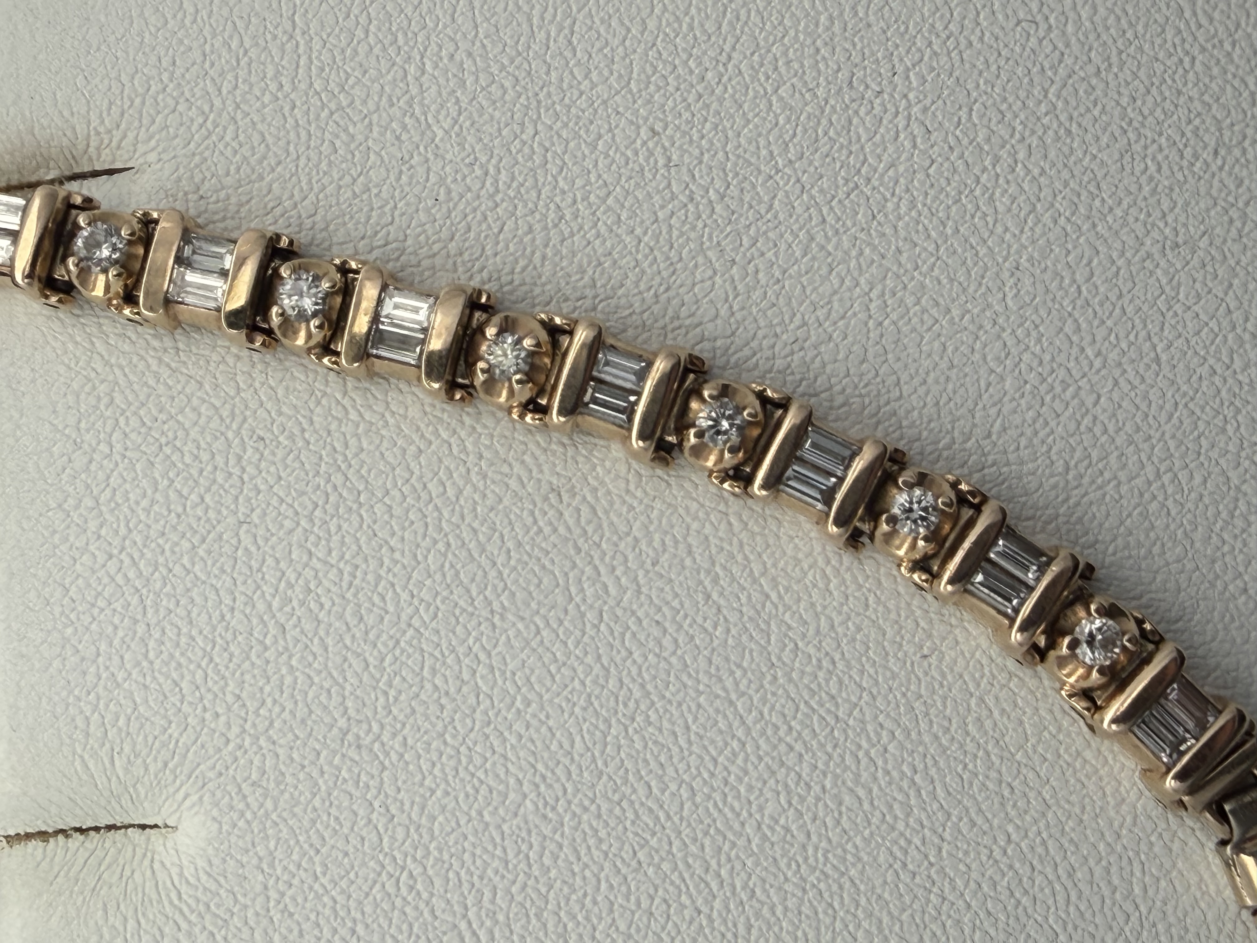 Estate Natural Diamond Baguette and Round Diamond Line Bracelet