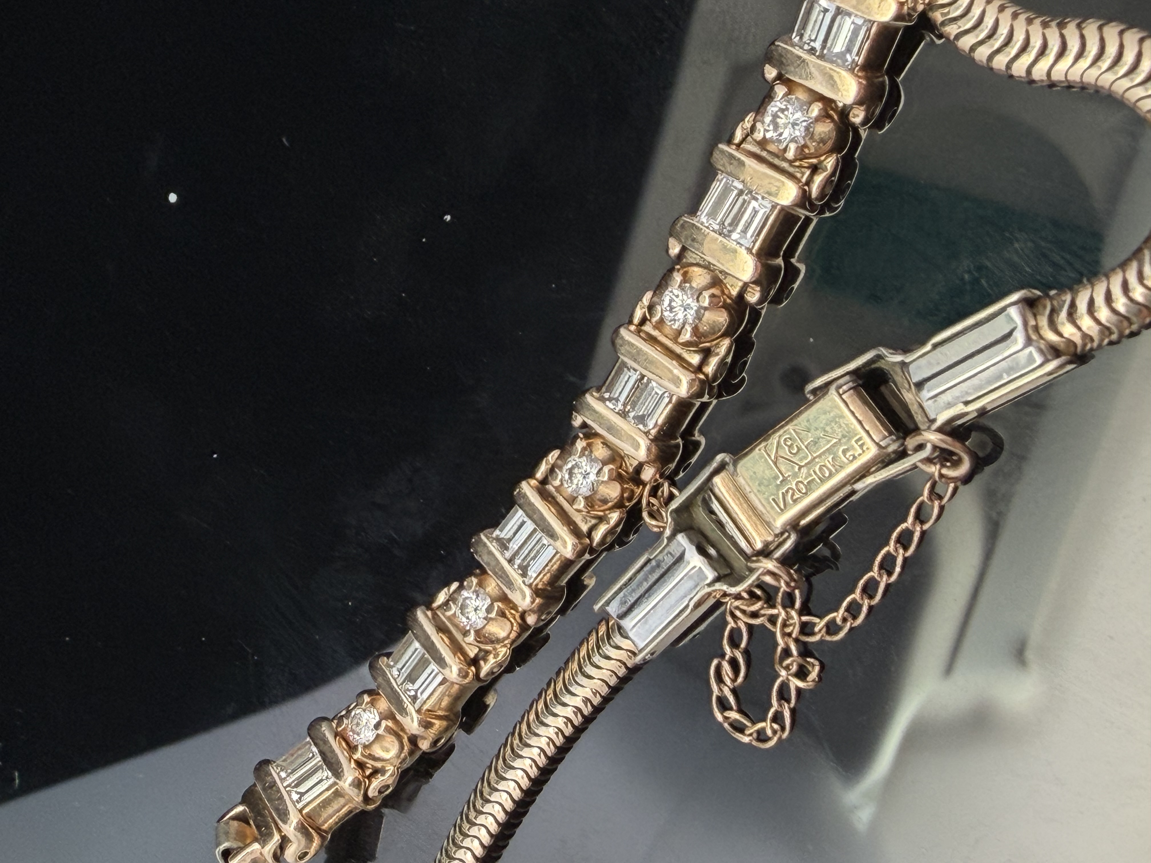 Estate Natural Diamond Baguette and Round Diamond Line Bracelet