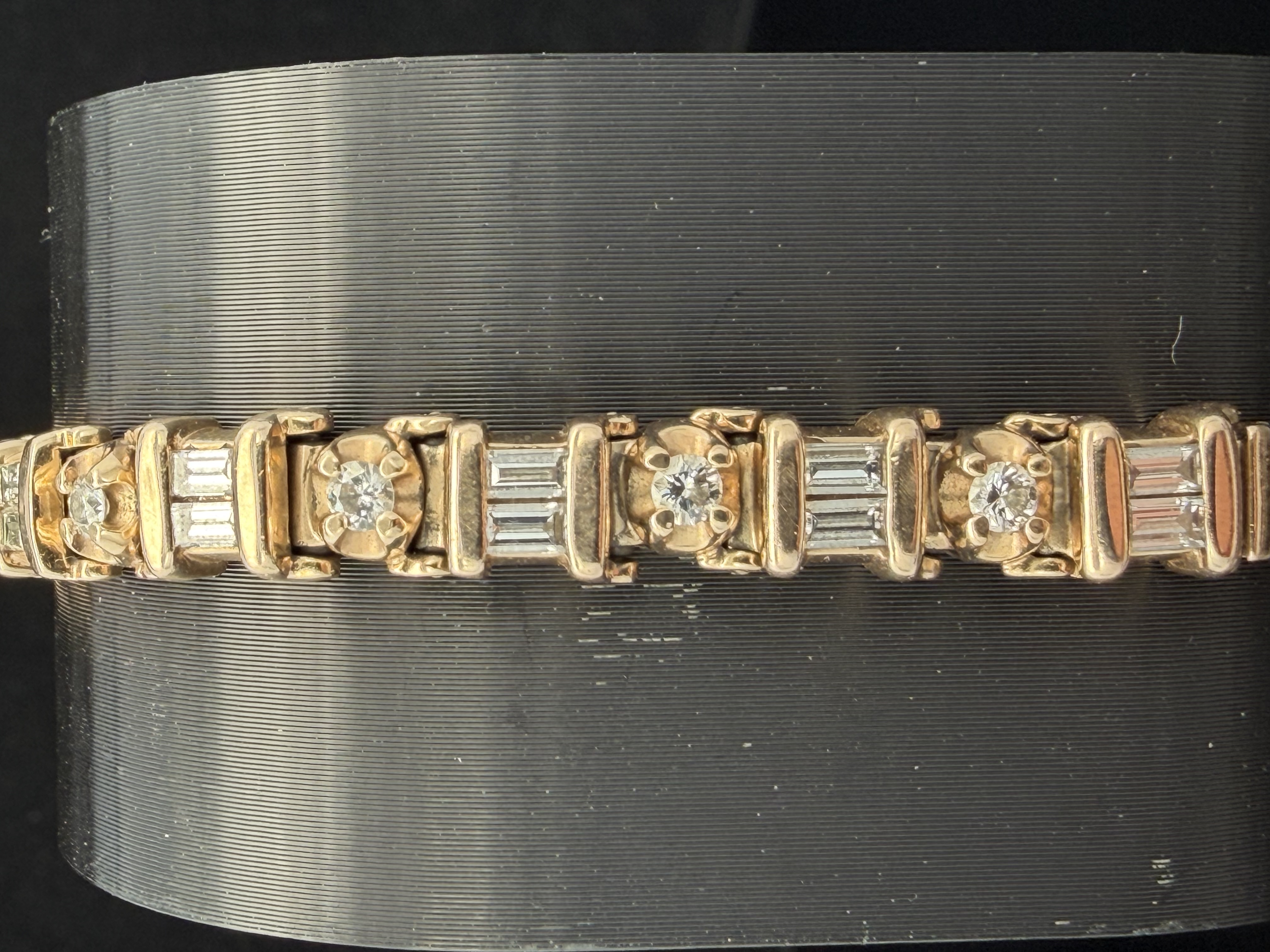 Estate Natural Diamond Baguette and Round Diamond Line Bracelet