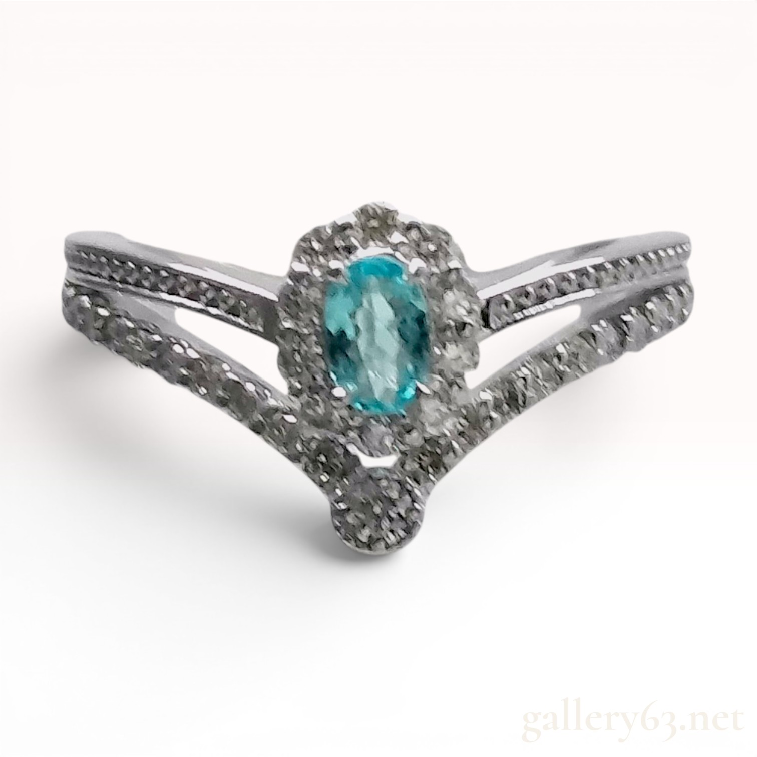 Platinum Paraiba Tourmaline and Diamond Halo Chevron Ring
