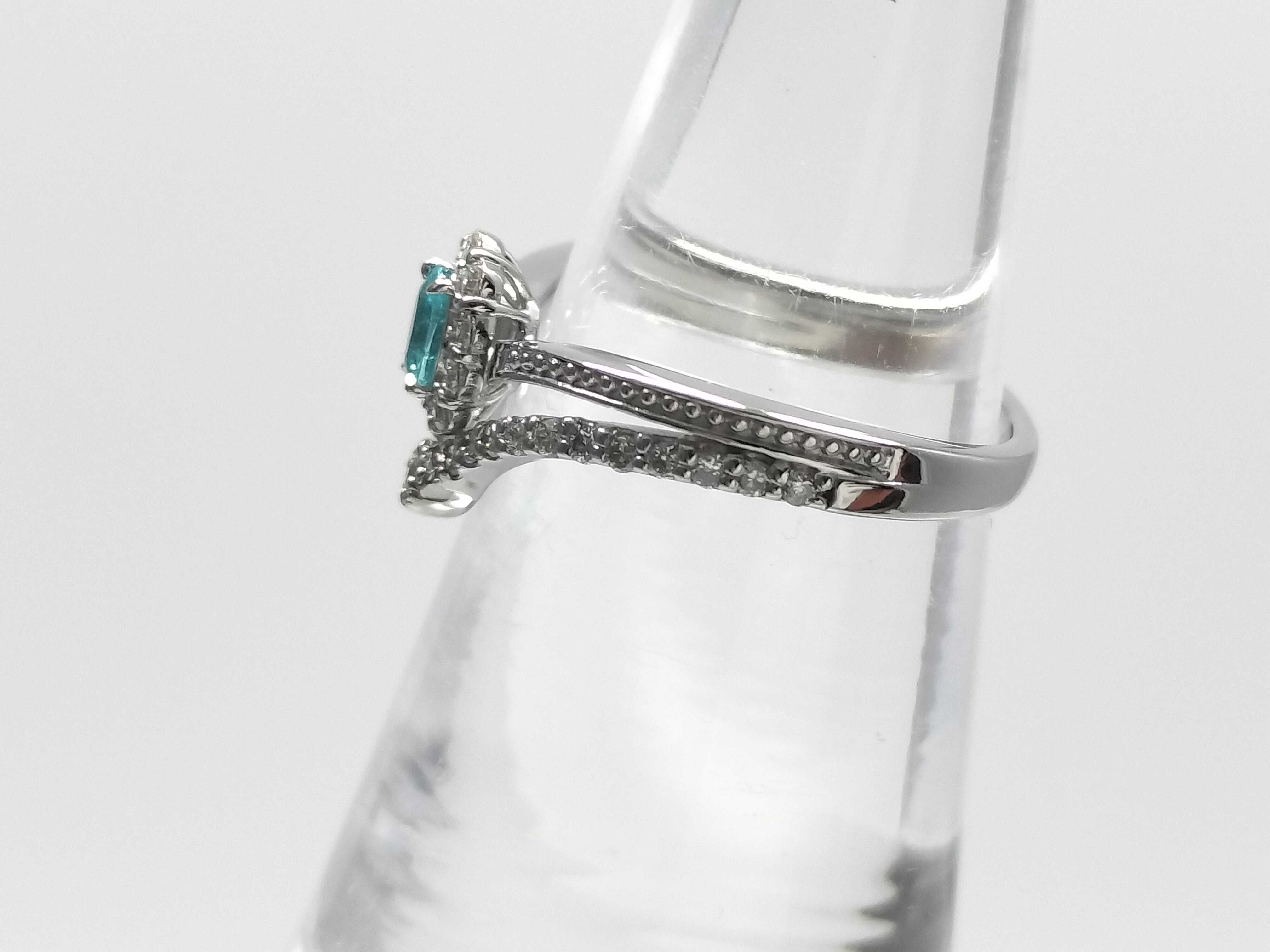 Platinum Paraiba Tourmaline and Diamond Halo Chevron Ring