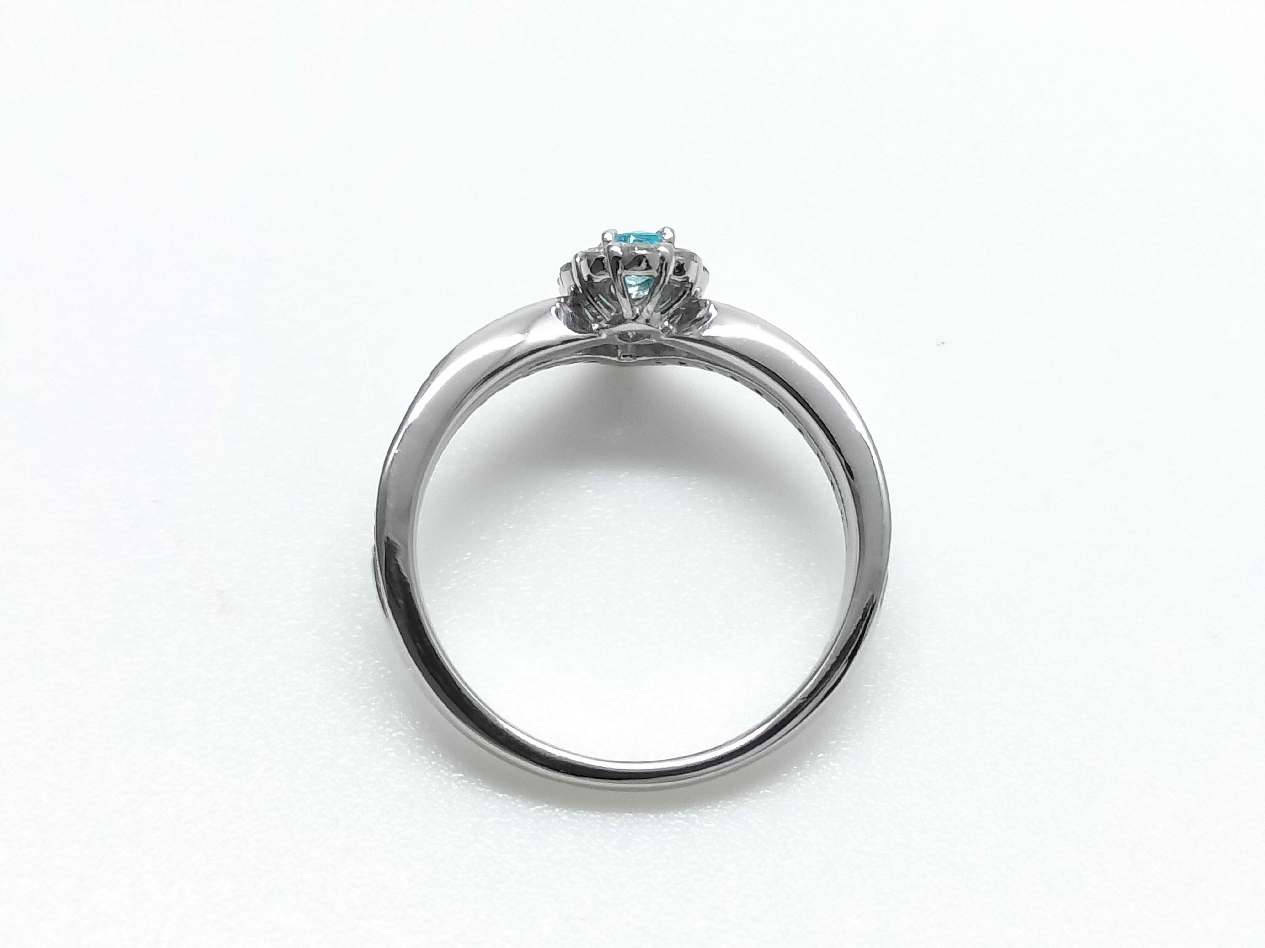 Platinum Paraiba Tourmaline and Diamond Halo Chevron Ring