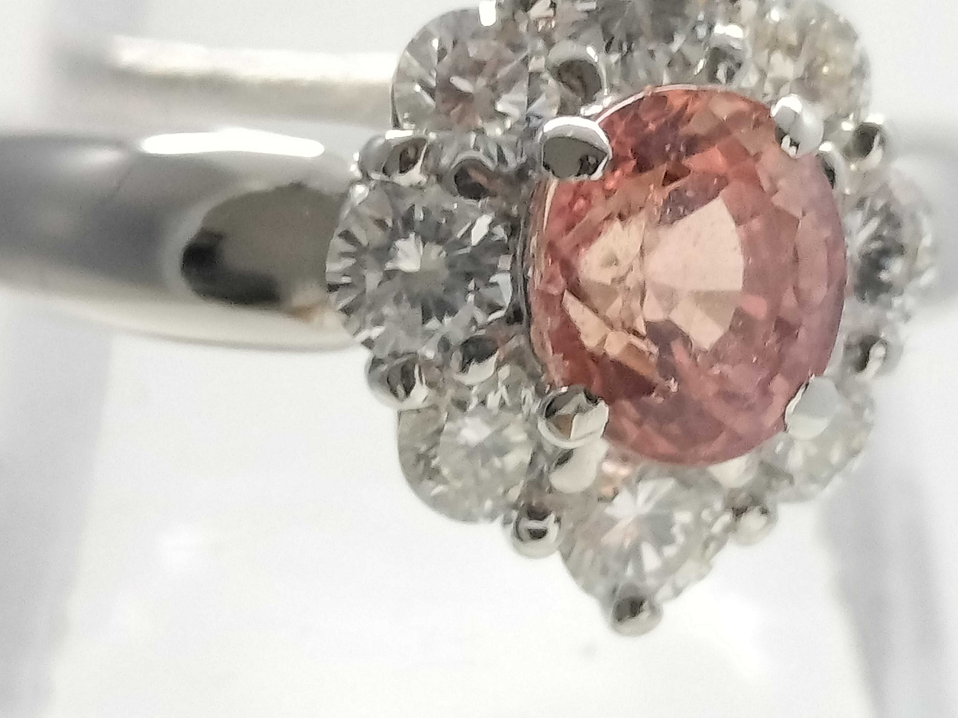 Padparadscha Sapphire and Diamond Halo Ring in Pt900 Platinum, 1.143 Carats