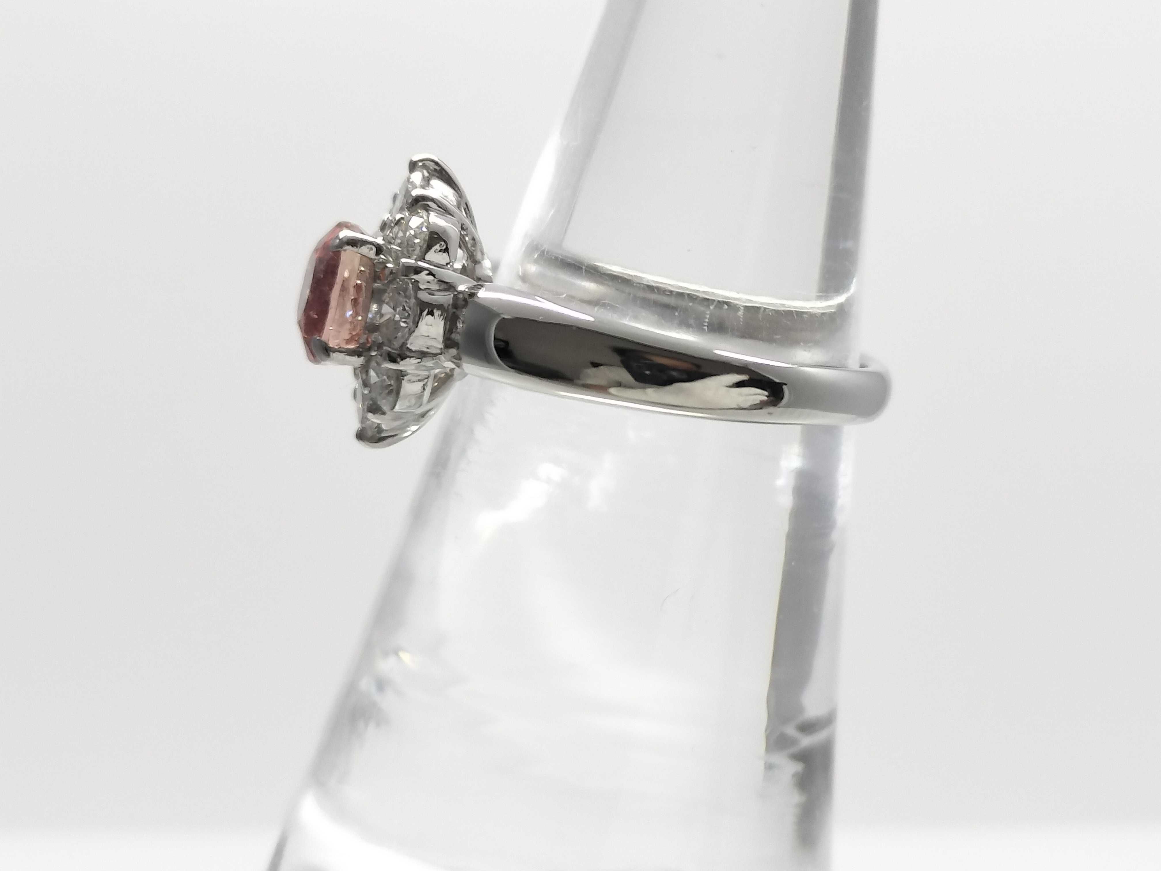Padparadscha Sapphire and Diamond Halo Ring in Pt900 Platinum, 1.143 Carats