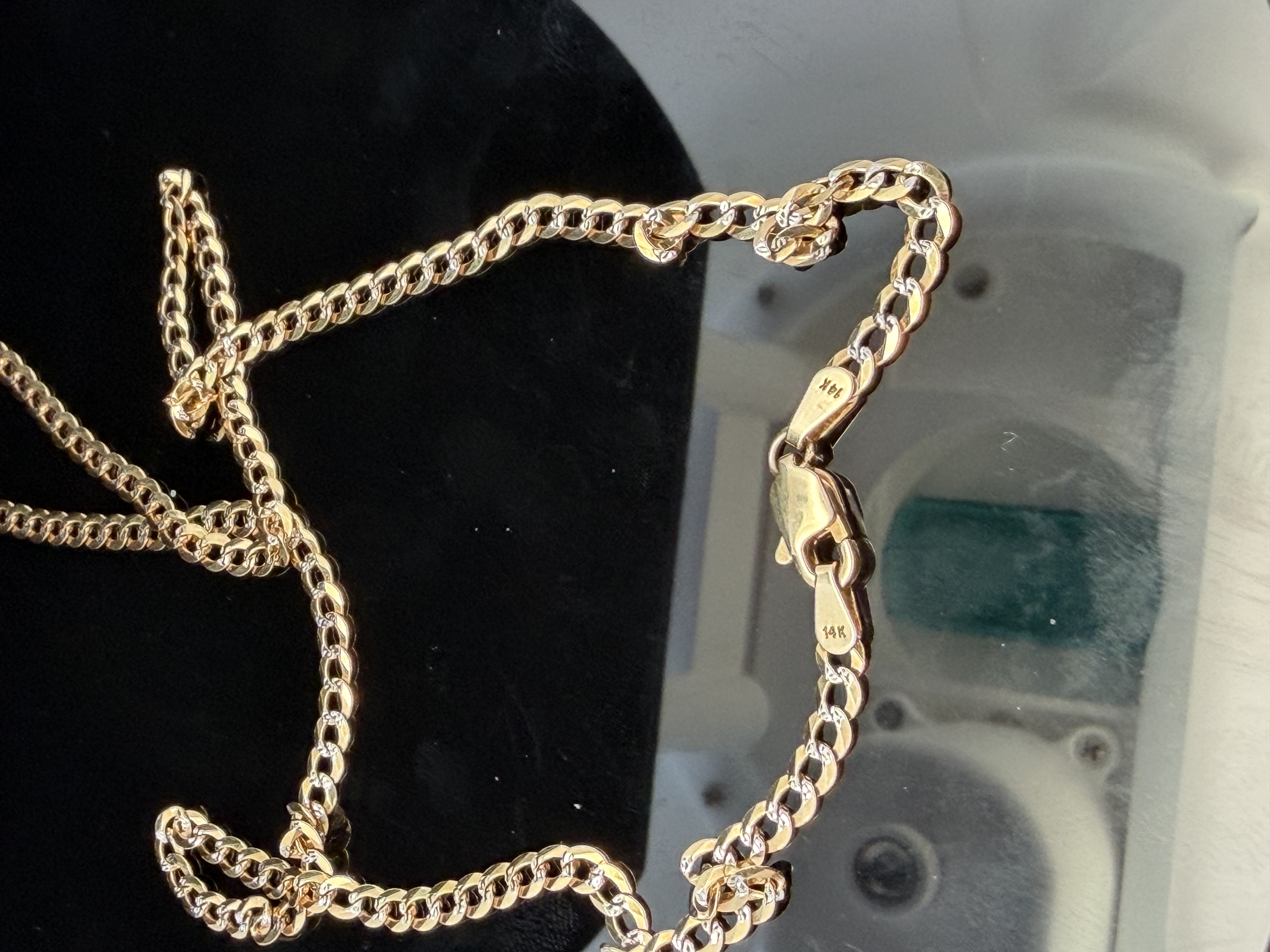 14K Two Tone Diamond Cut Curb Link Necklace