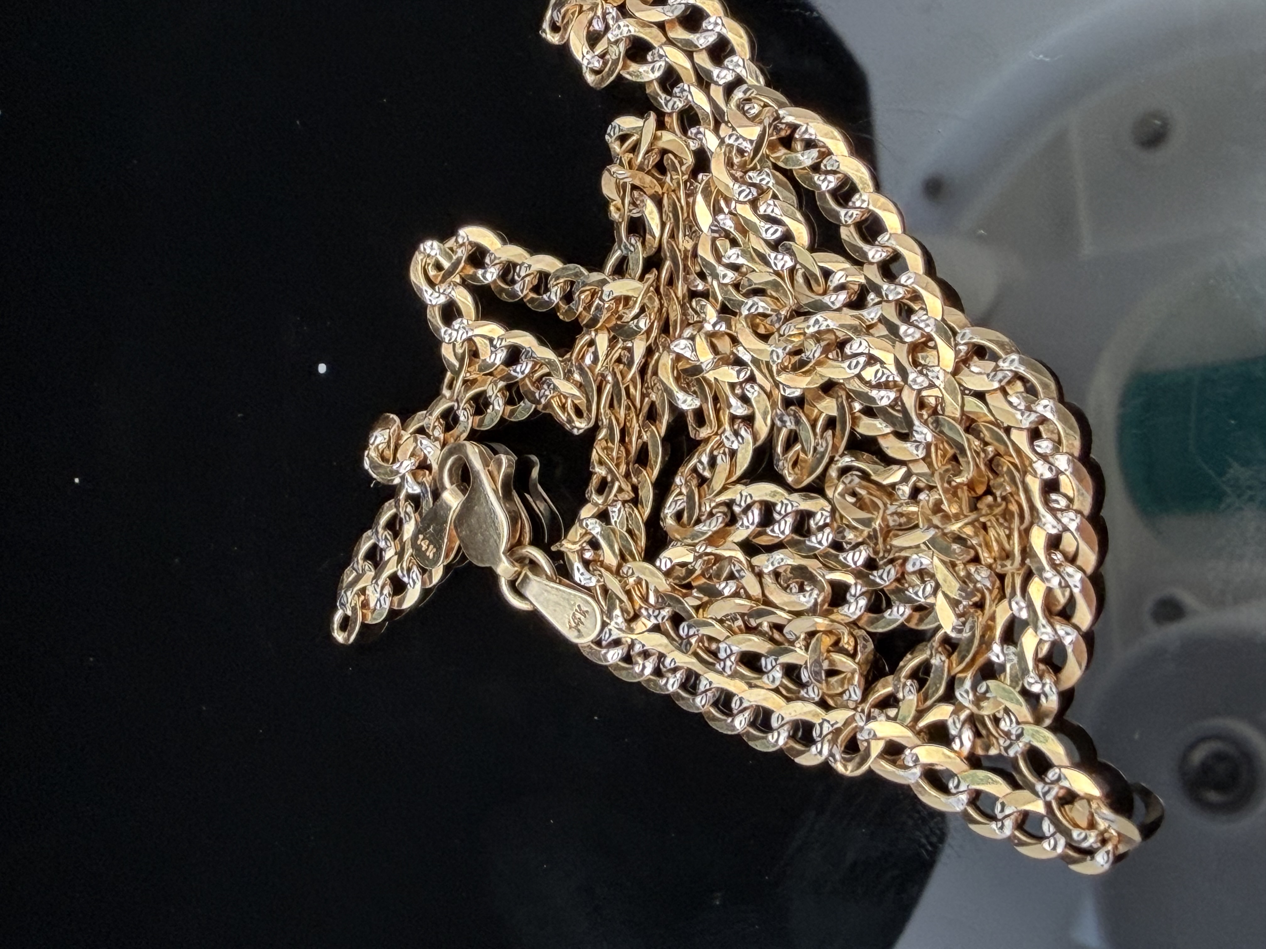 14K Two Tone Diamond Cut Curb Link Necklace