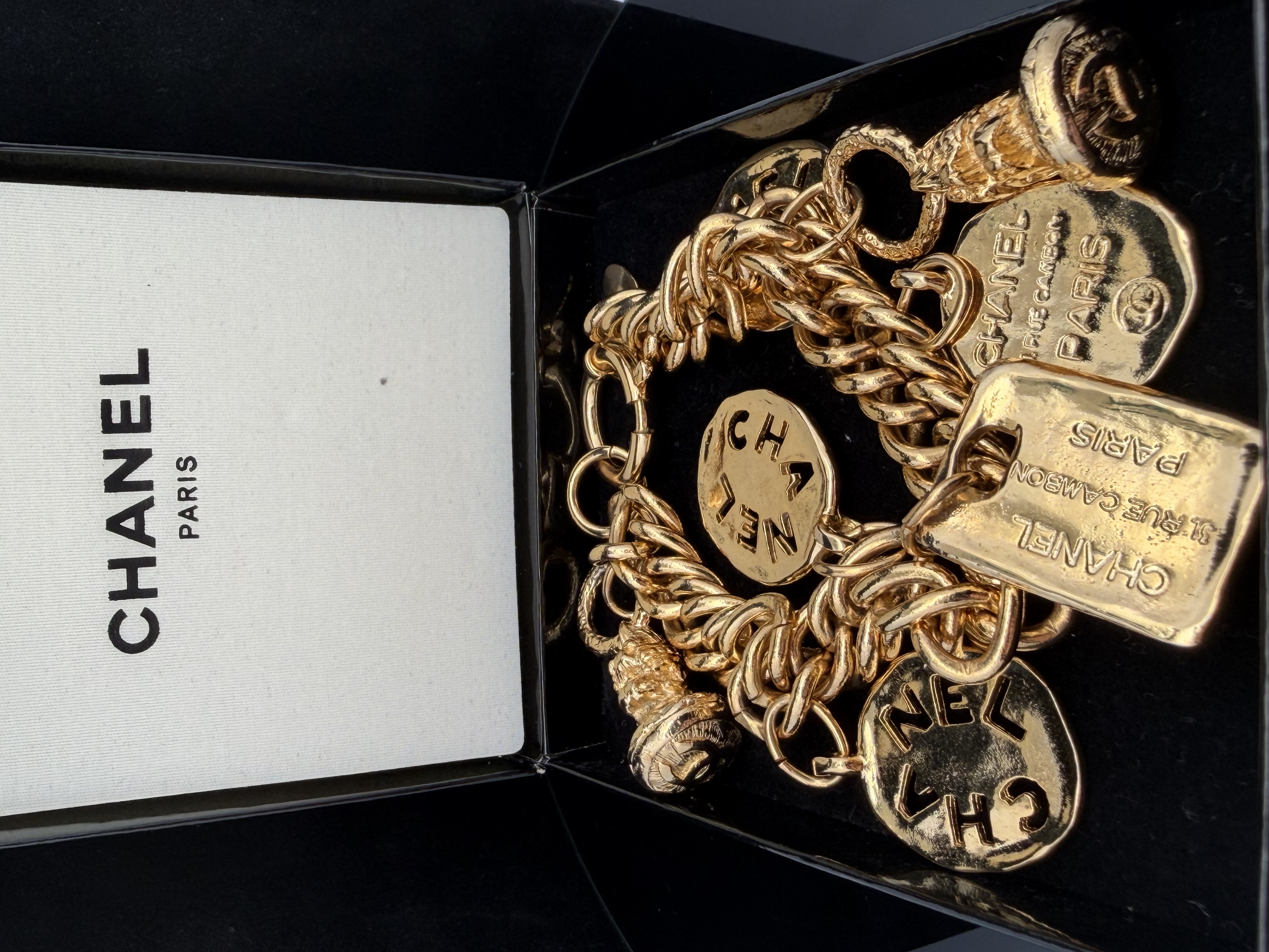 Vintage Authentic Chanel 31 Rue Cambon Charm Bracelet Rare Gilt