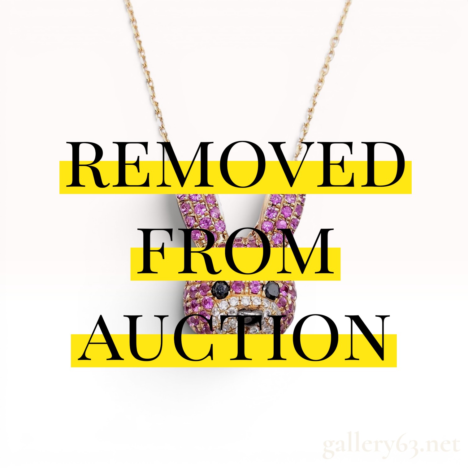 18K Yellow Gold Pink Sapphire and Diamond Rabbit Motif Pendant Necklace