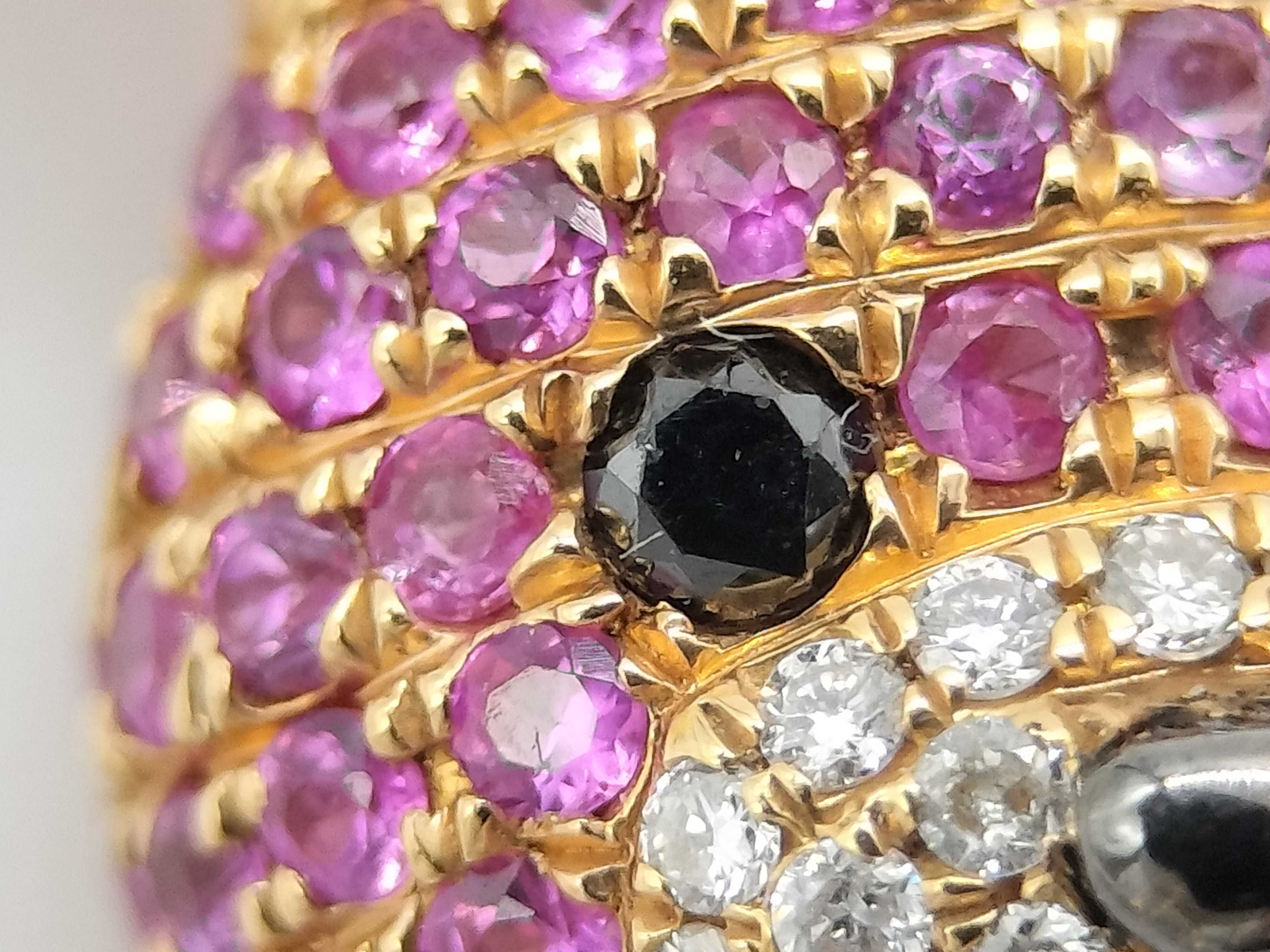 18K Yellow Gold Pink Sapphire and Diamond Rabbit Motif Pendant Necklace