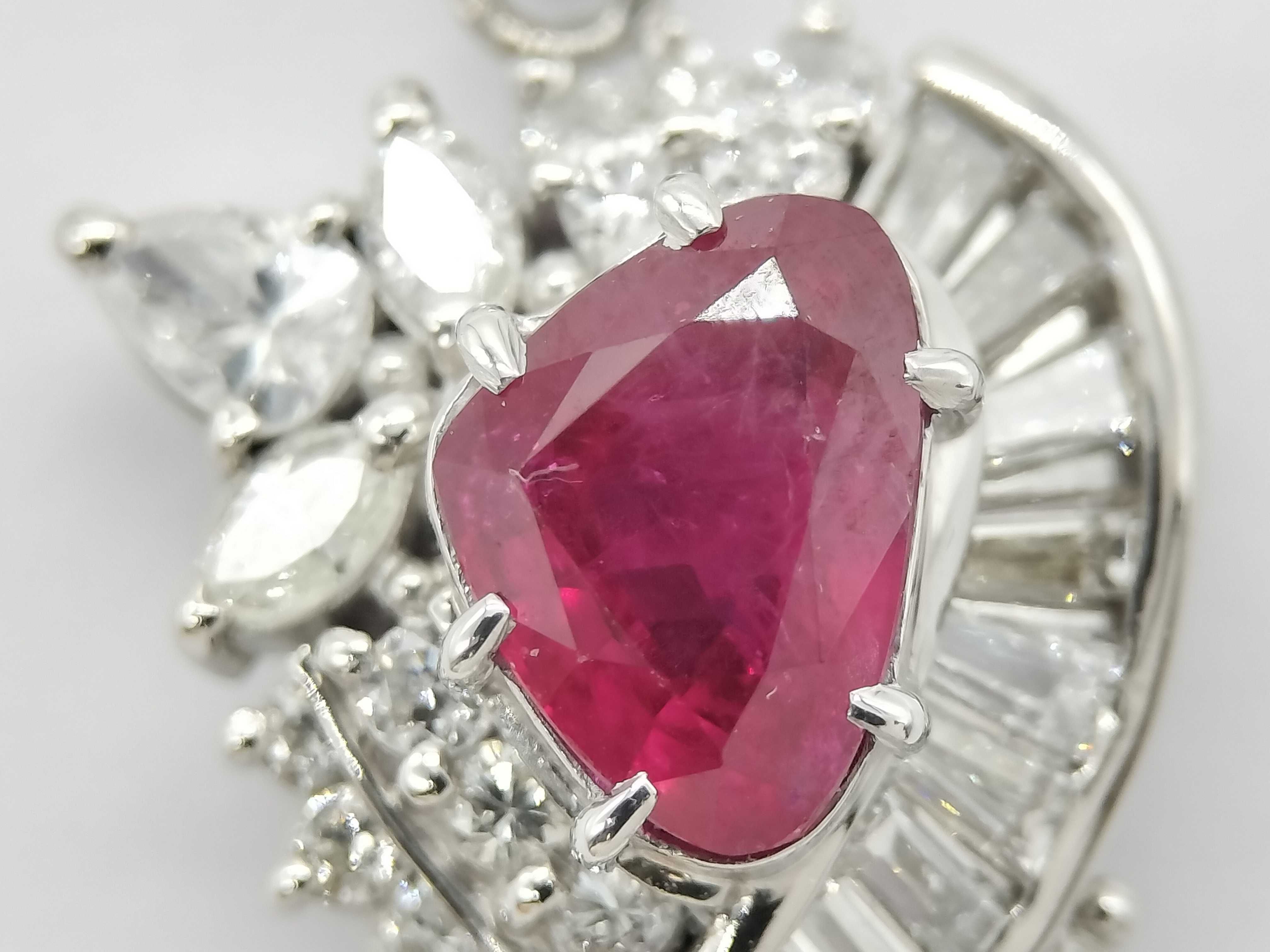 Platinum Thai Ruby and Multi-Cut Diamond Asymmetrical Pendant
