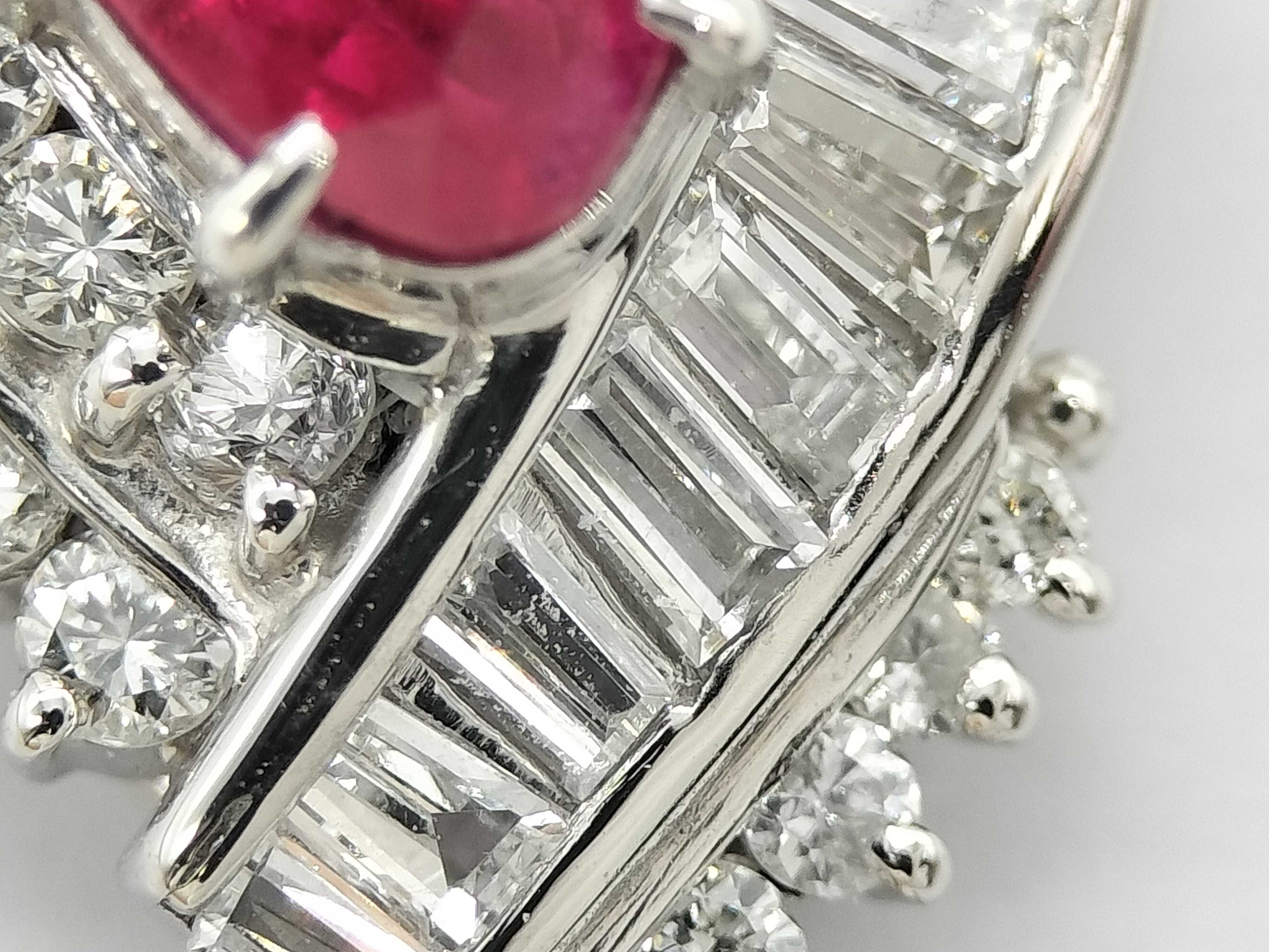 Platinum Thai Ruby and Multi-Cut Diamond Asymmetrical Pendant