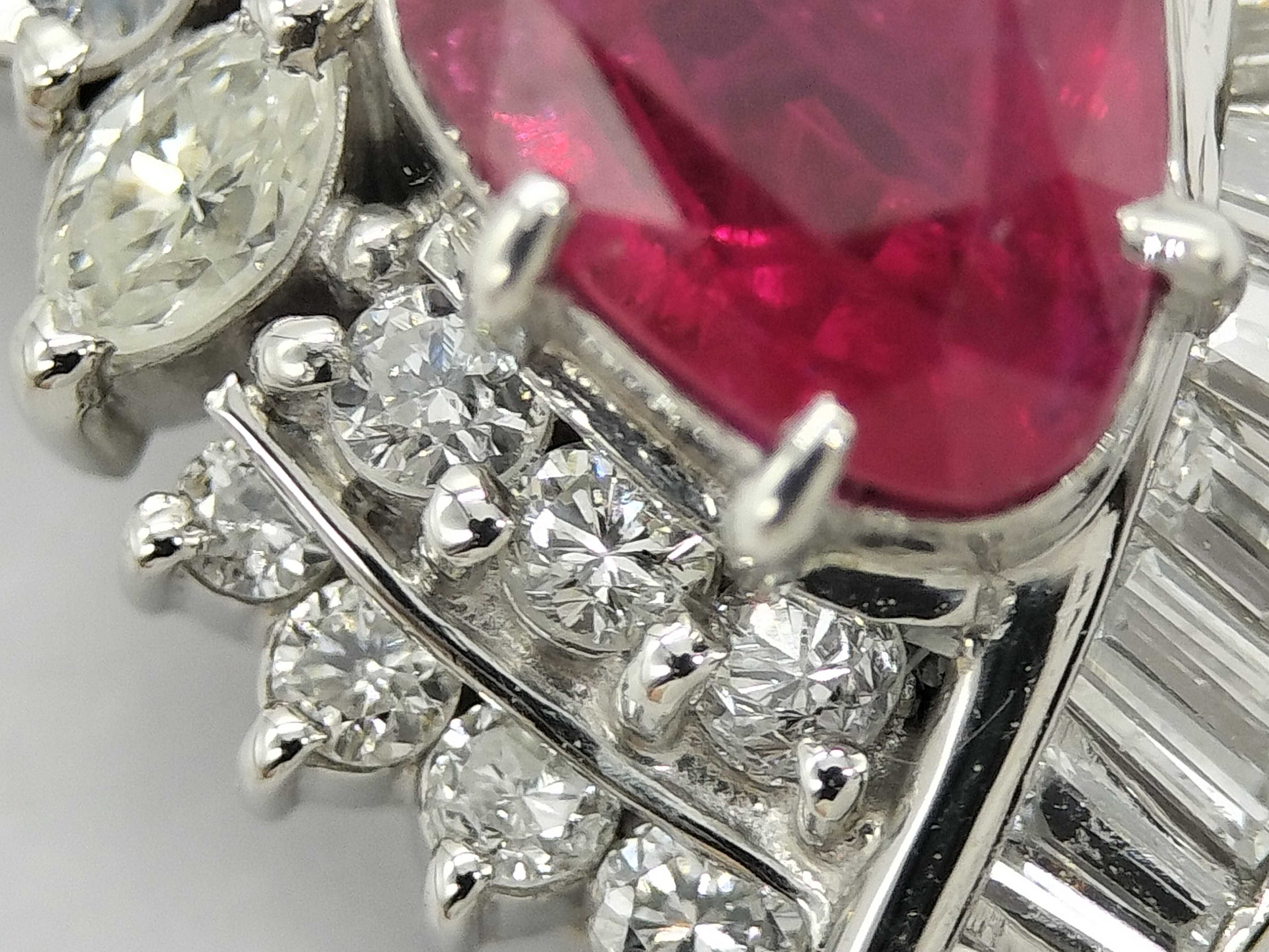 Platinum Thai Ruby and Multi-Cut Diamond Asymmetrical Pendant
