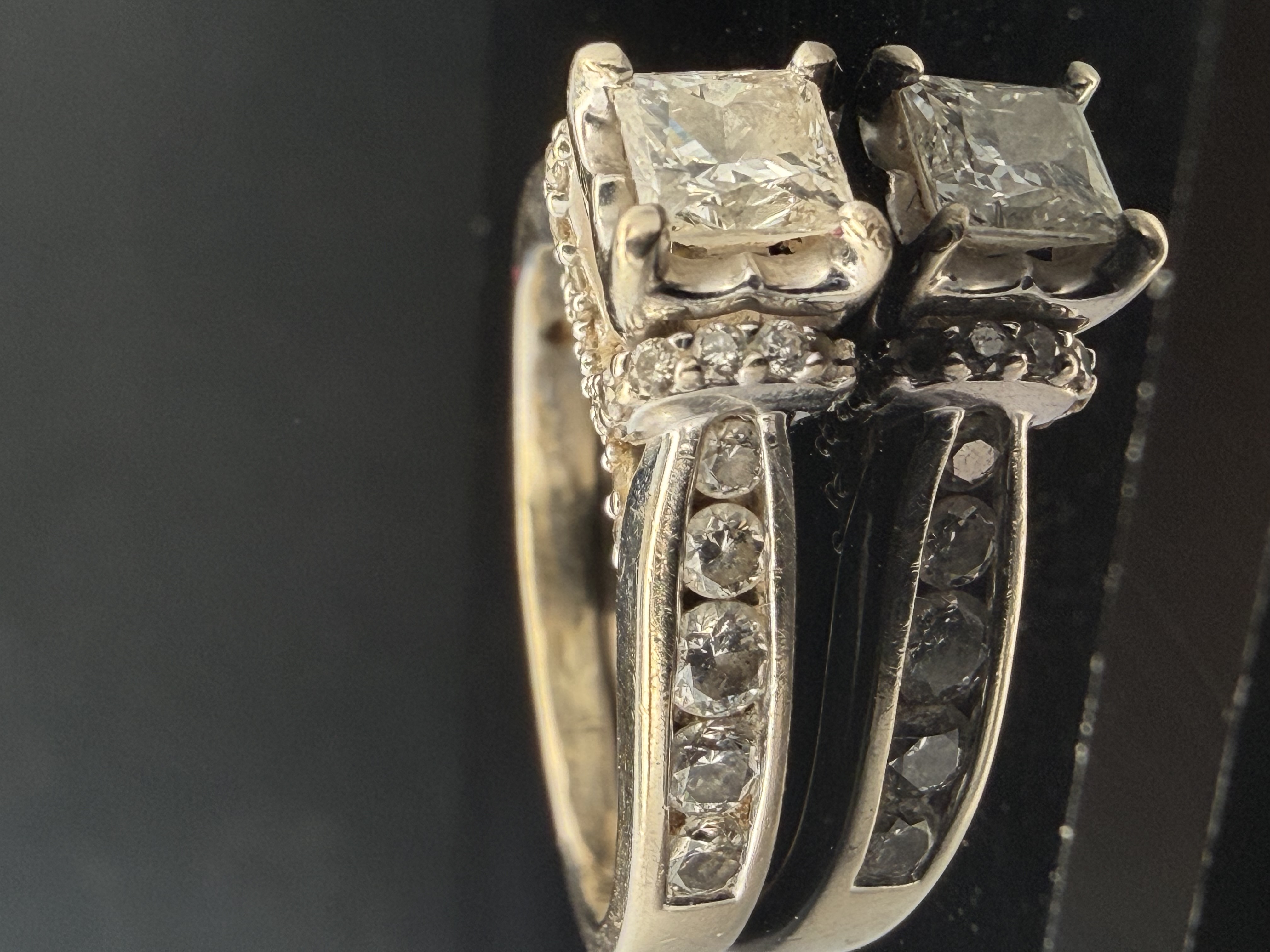 14K White Gold Natural Princess Cut Diamond Engagement Ring