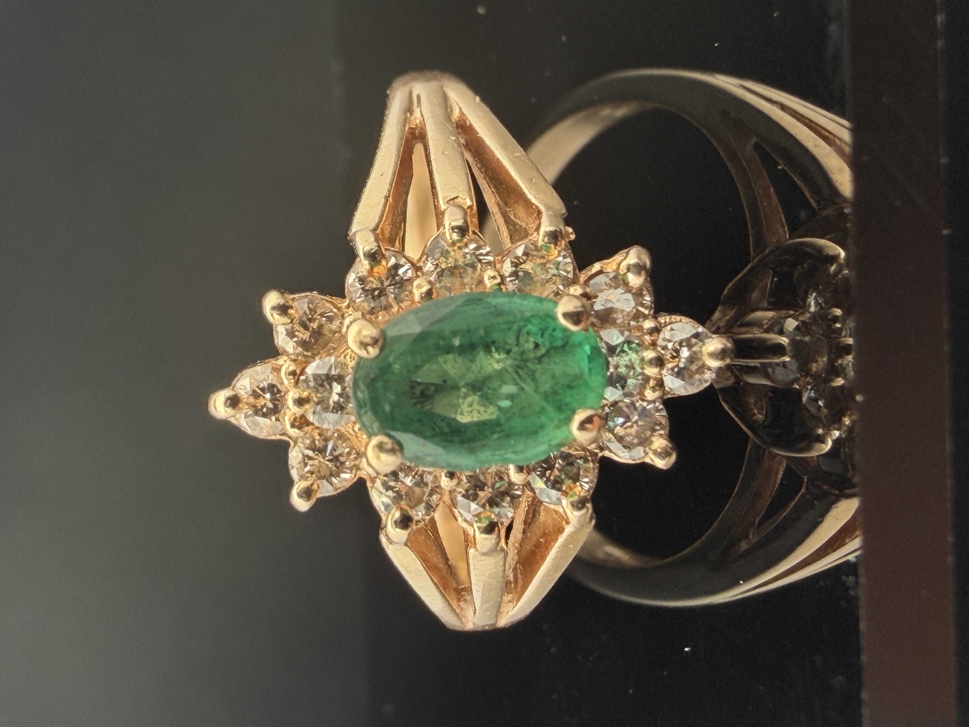 14K Yellow Gold Natural Emerald and Diamond Ring