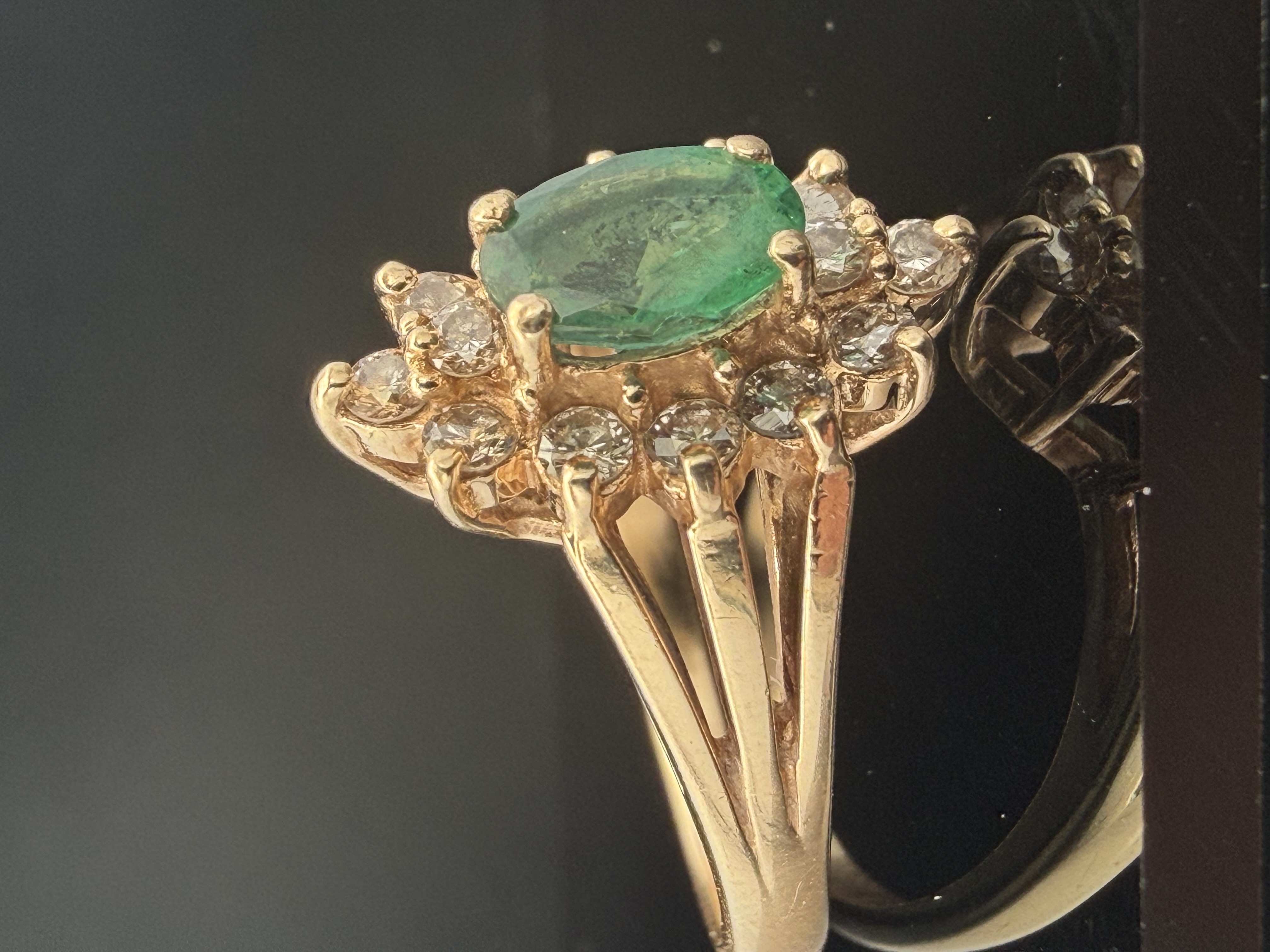 14K Yellow Gold Natural Emerald and Diamond Ring