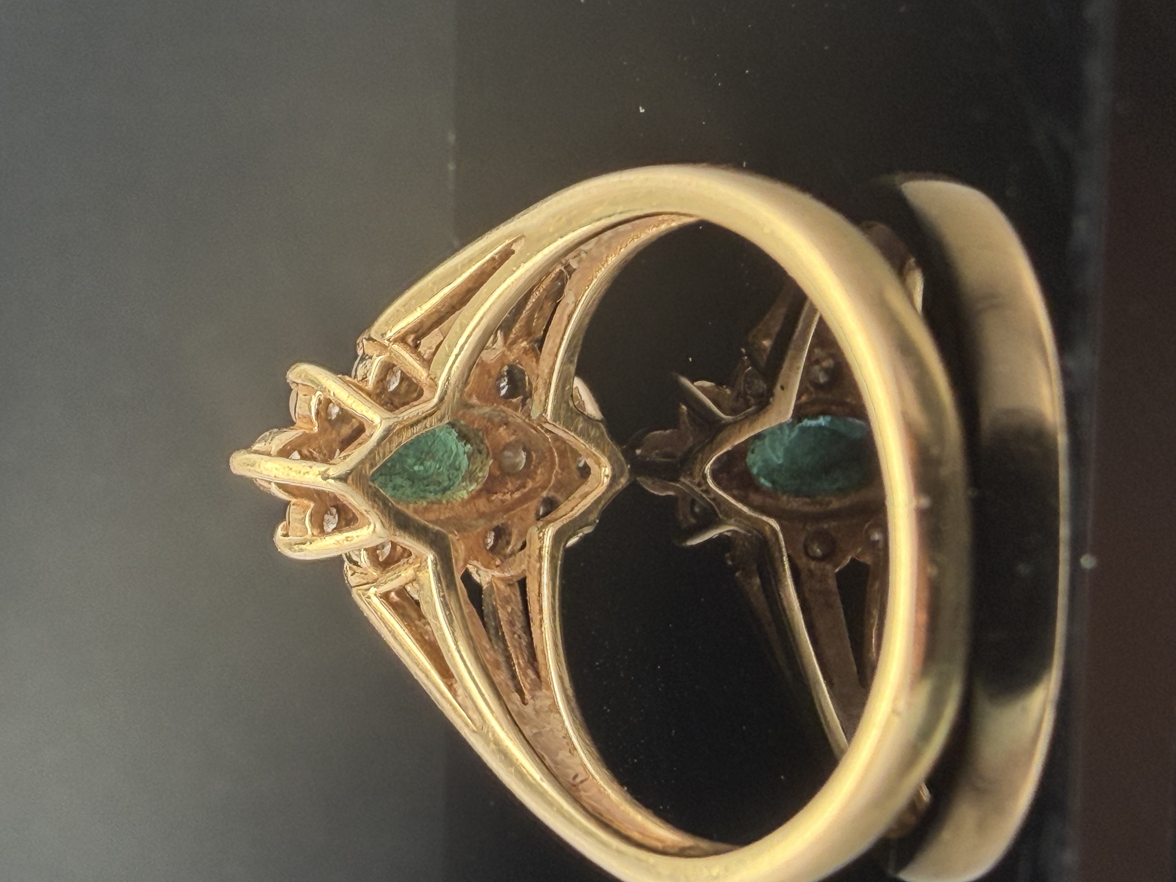 14K Yellow Gold Natural Emerald and Diamond Ring