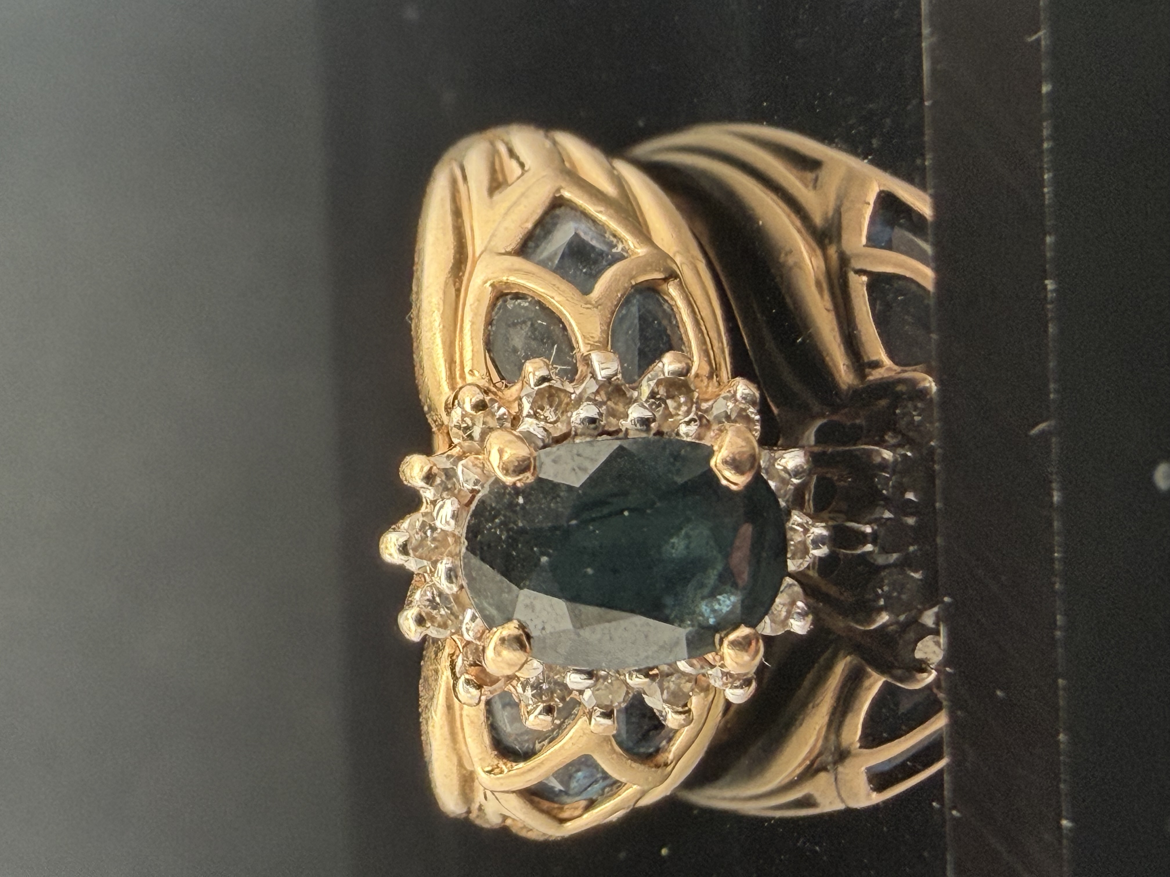 14K Yellow Gold Natural Sapphire and Diamond Ring
