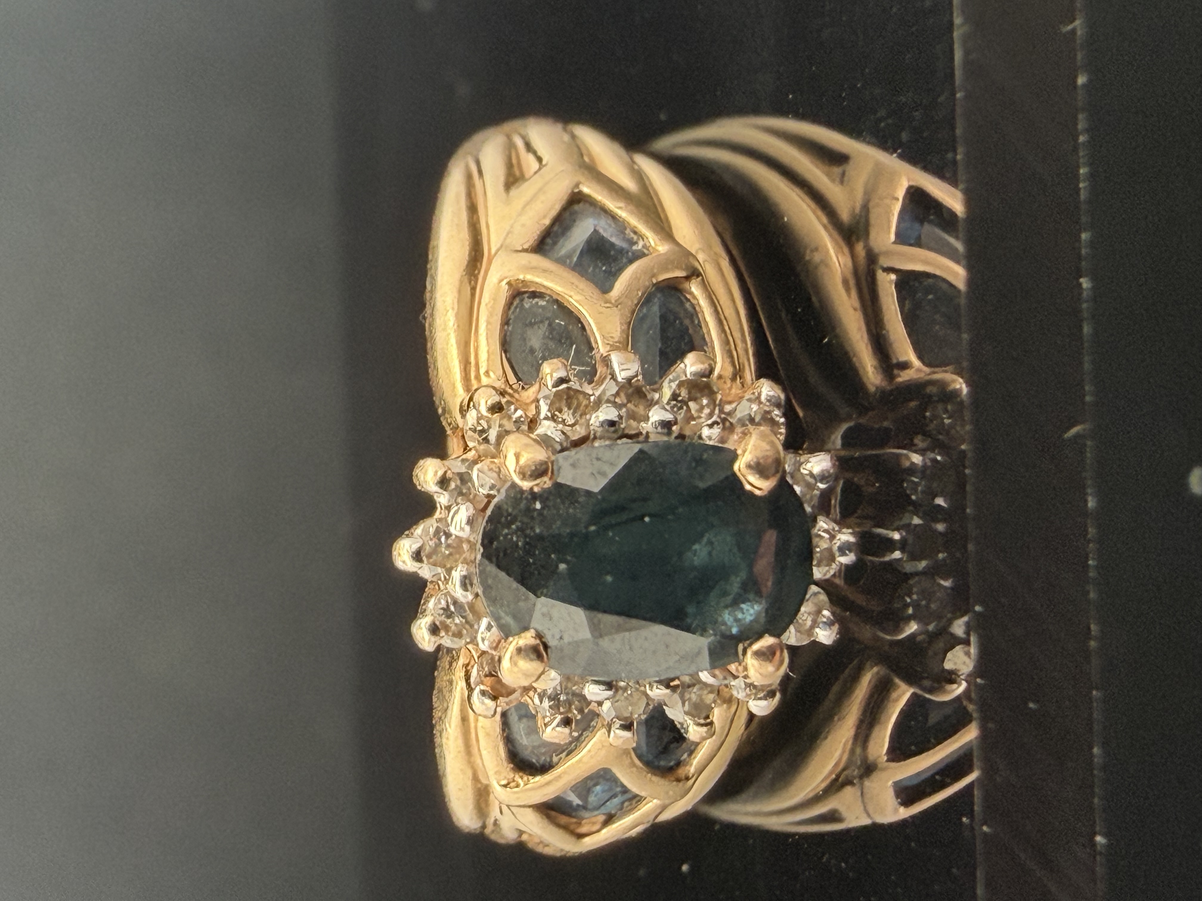14K Yellow Gold Natural Sapphire and Diamond Ring