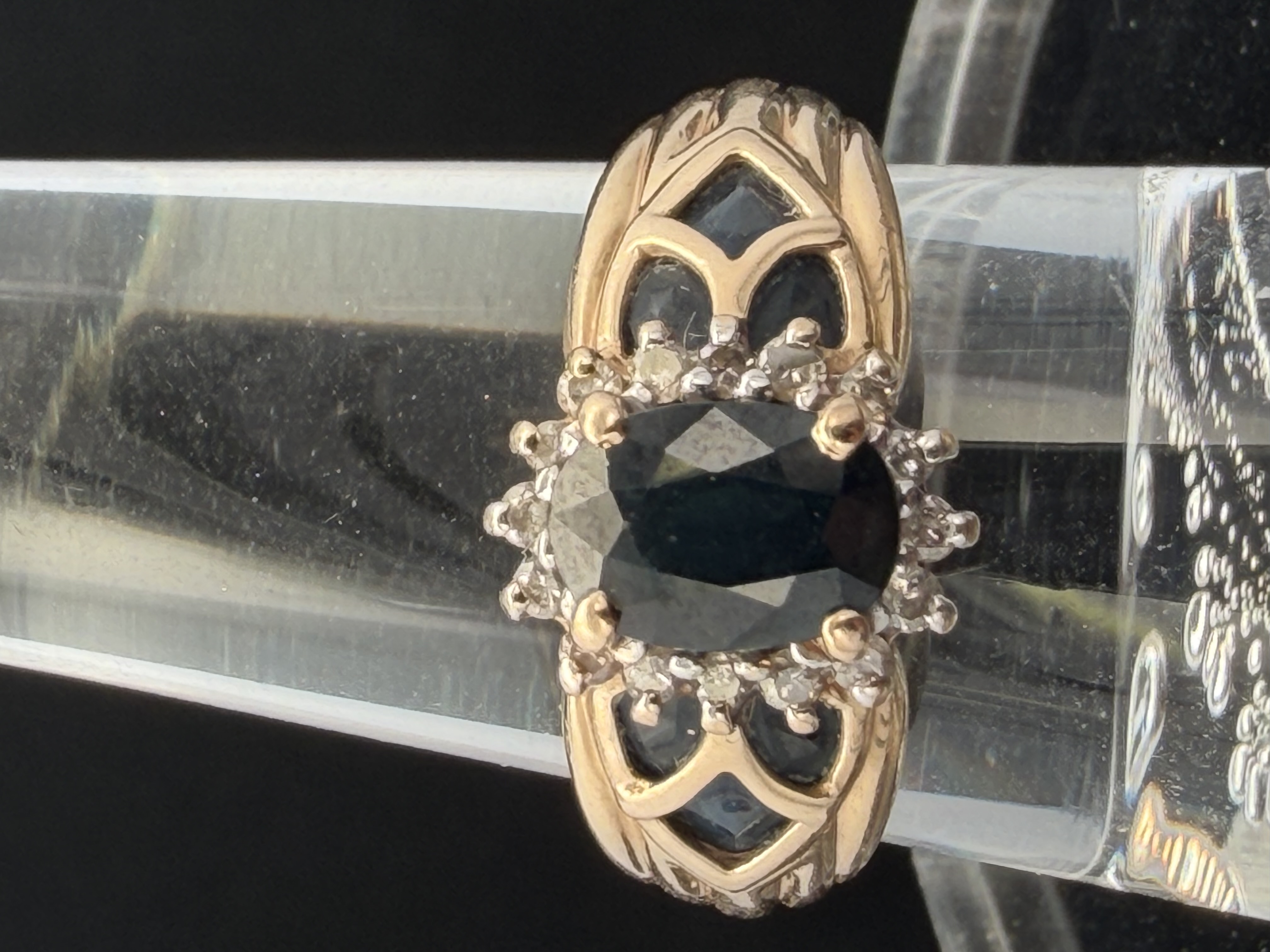 14K Yellow Gold Natural Sapphire and Diamond Ring
