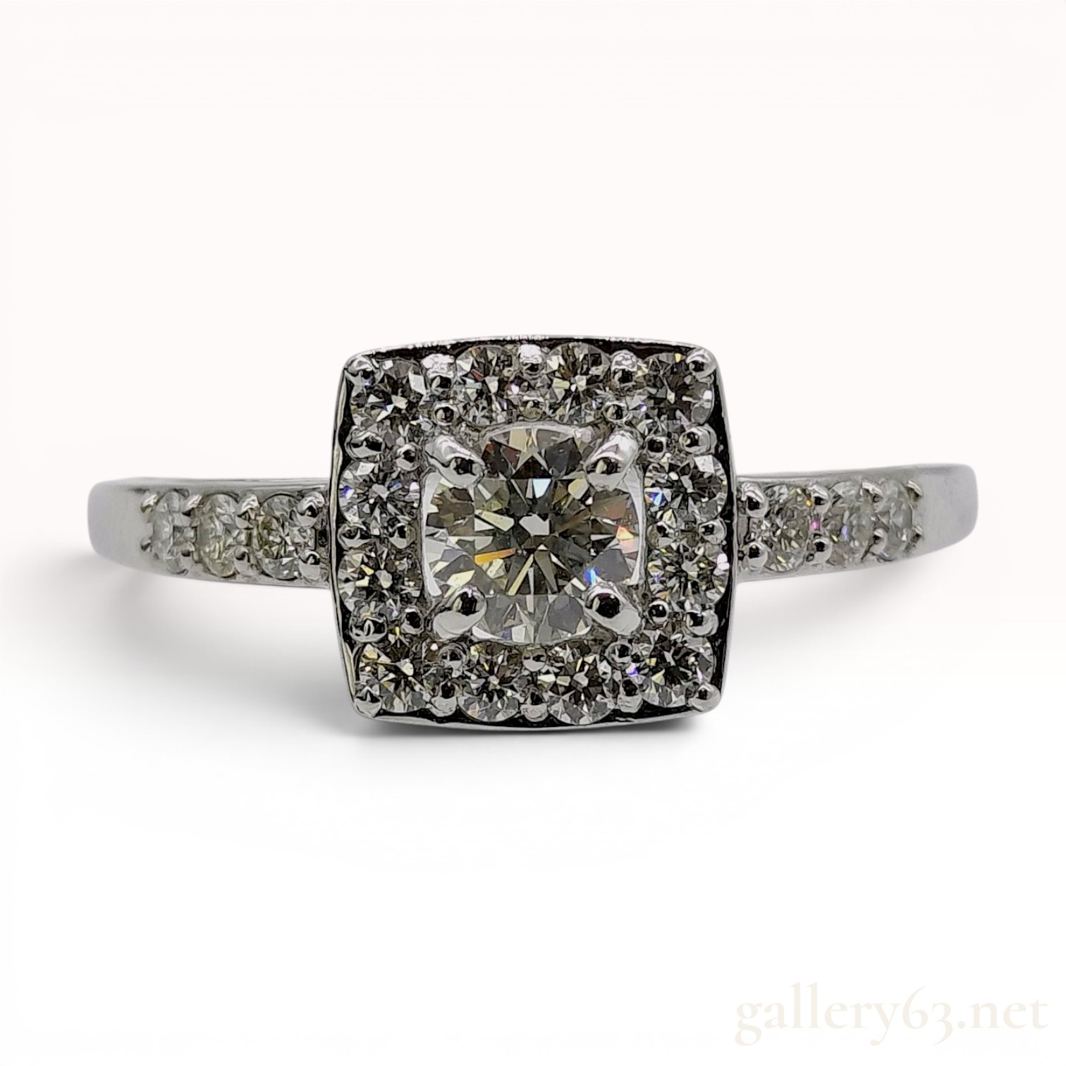 Platinum and Diamond Square Halo Ring