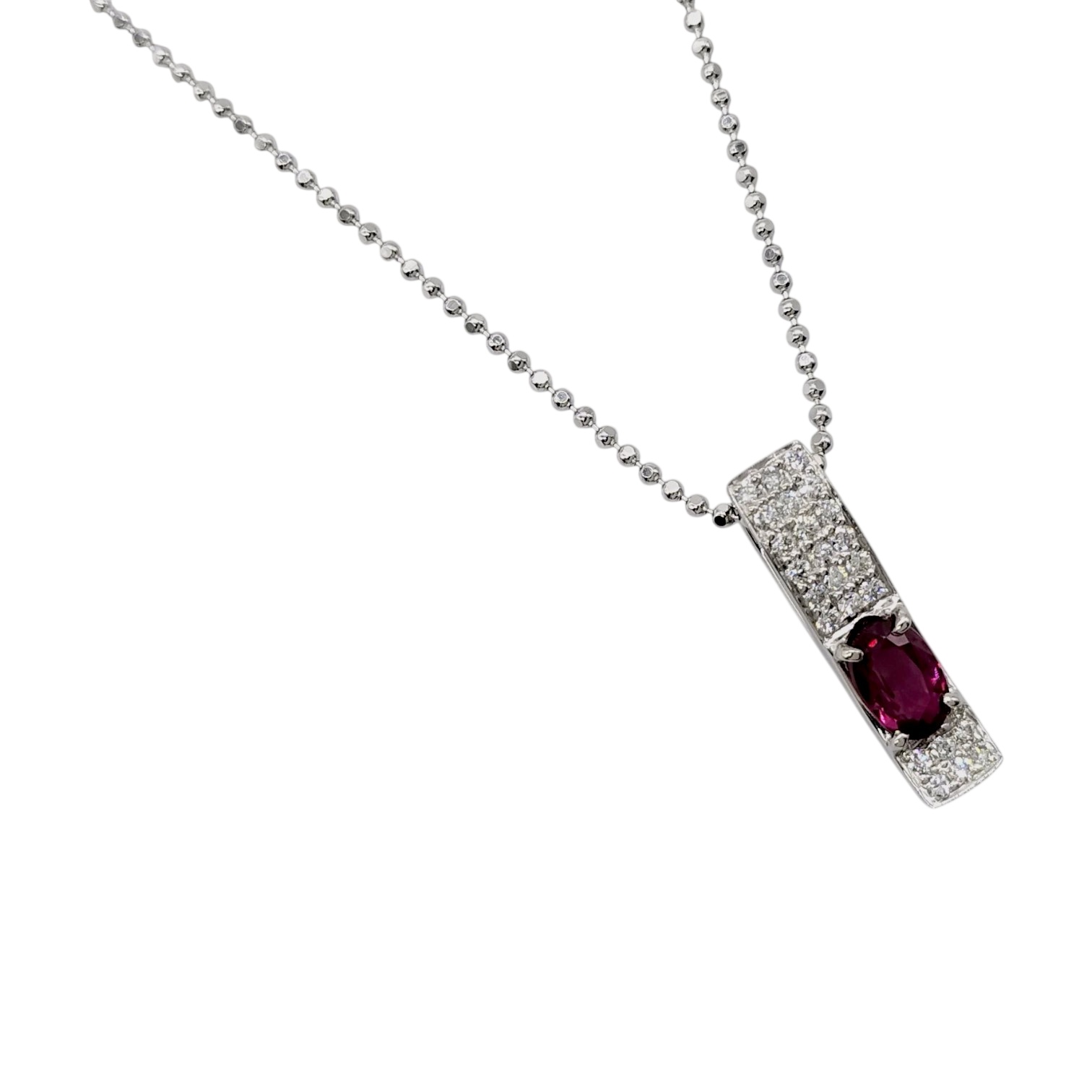 Platinum Ruby and Diamond Bar Pendant Necklace