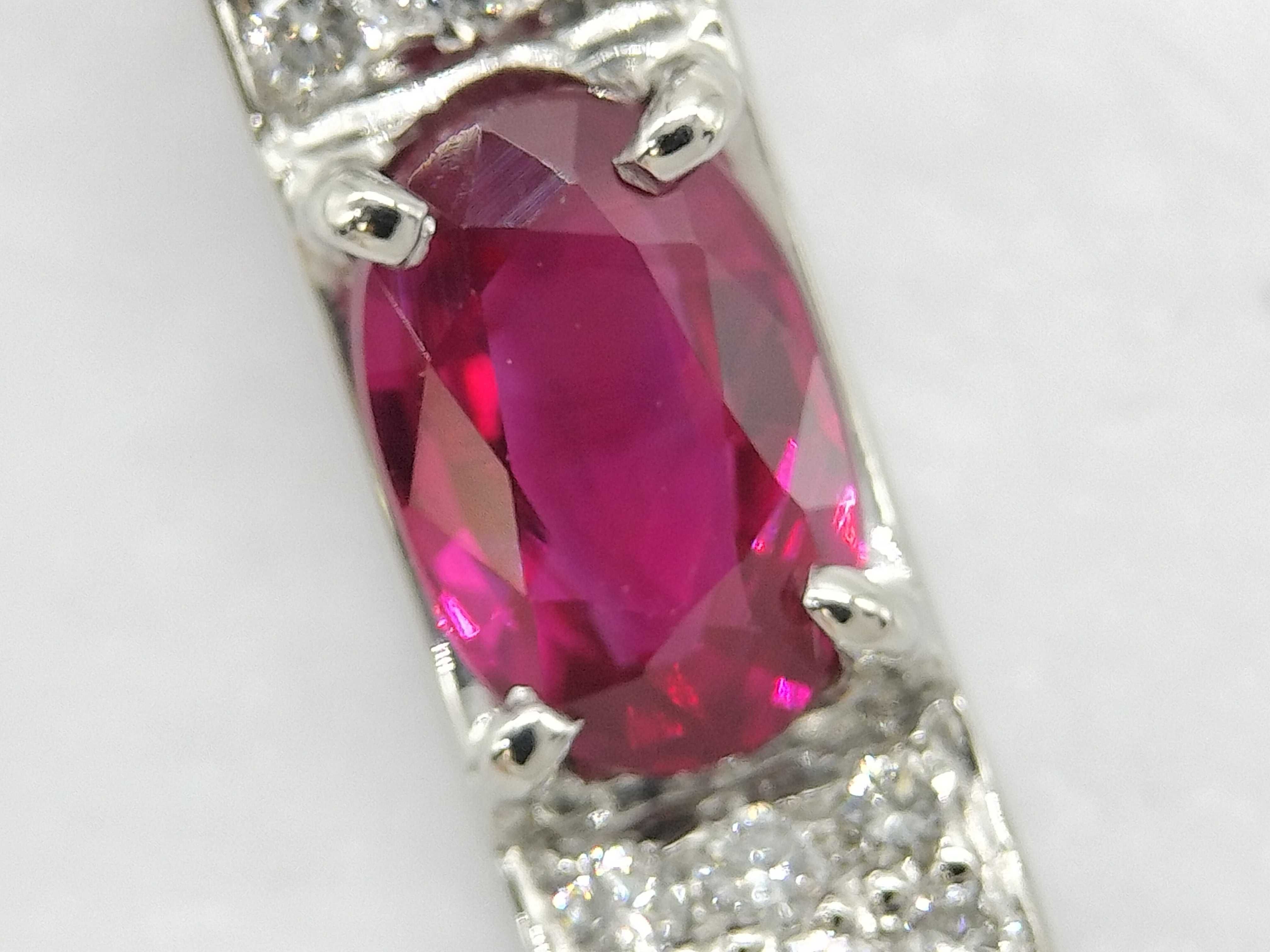 Platinum Ruby and Diamond Bar Pendant Necklace