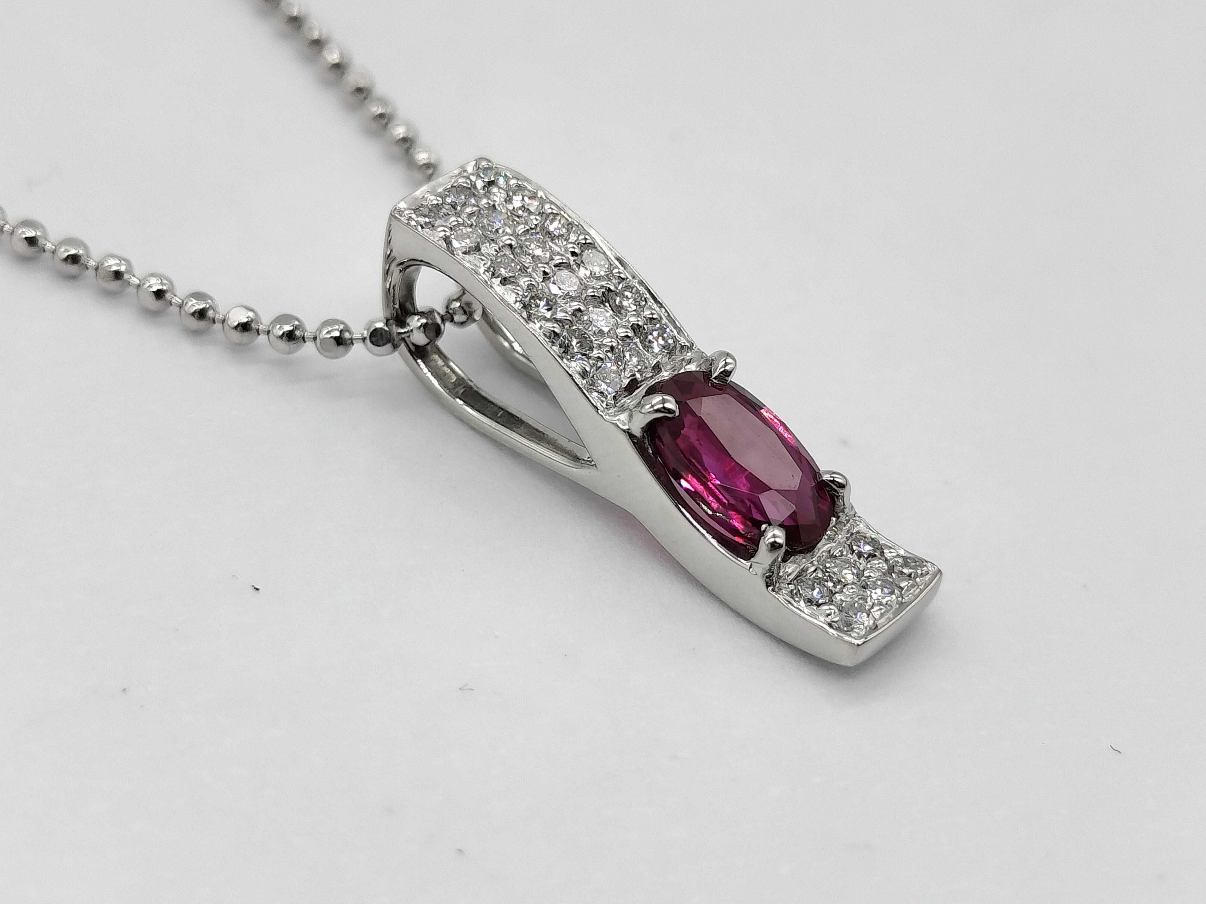 Platinum Ruby and Diamond Bar Pendant Necklace