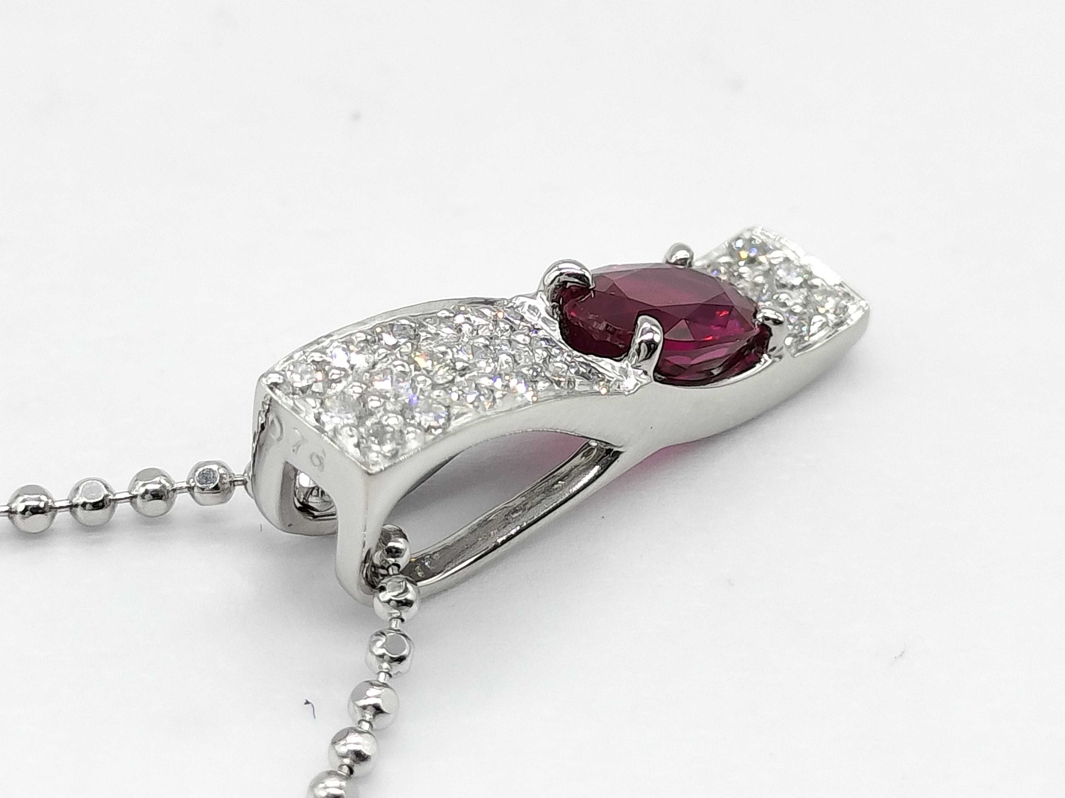 Platinum Ruby and Diamond Bar Pendant Necklace
