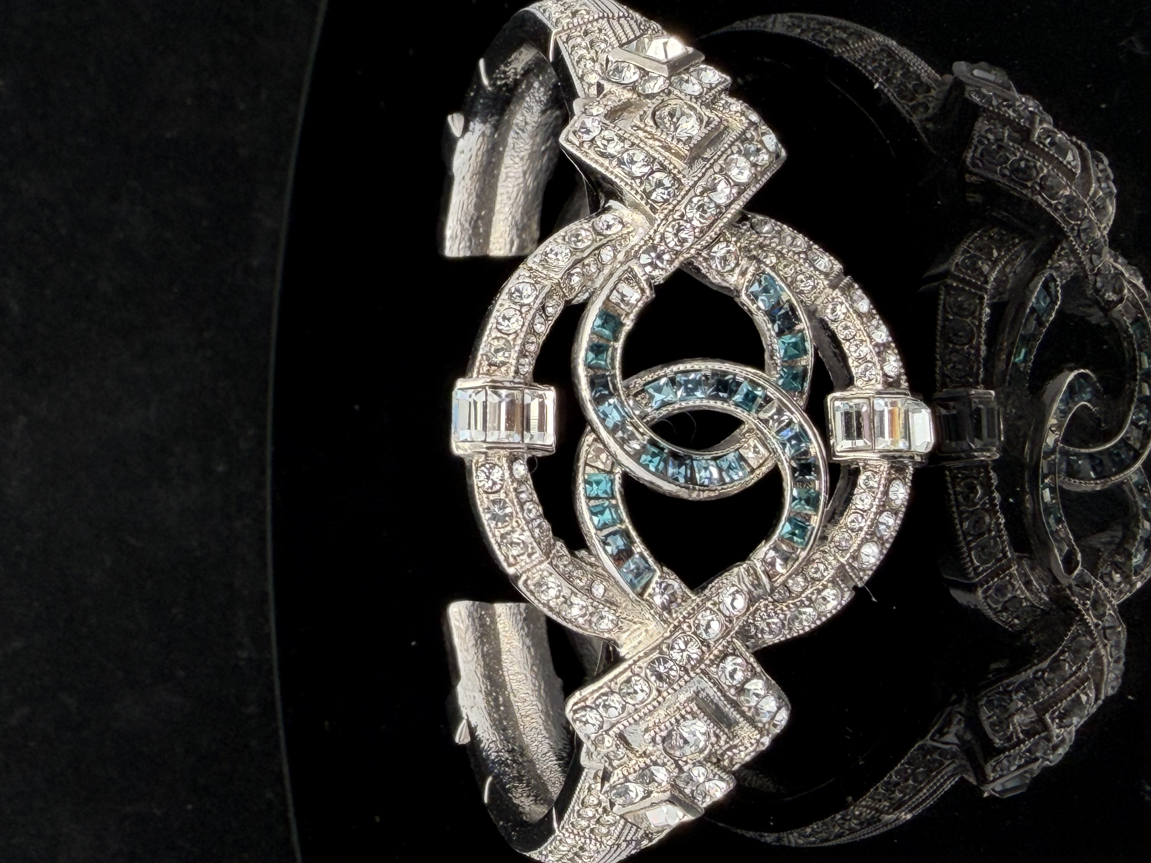 Vintage Chanel Baguette Crystal CC Bracelet Silver