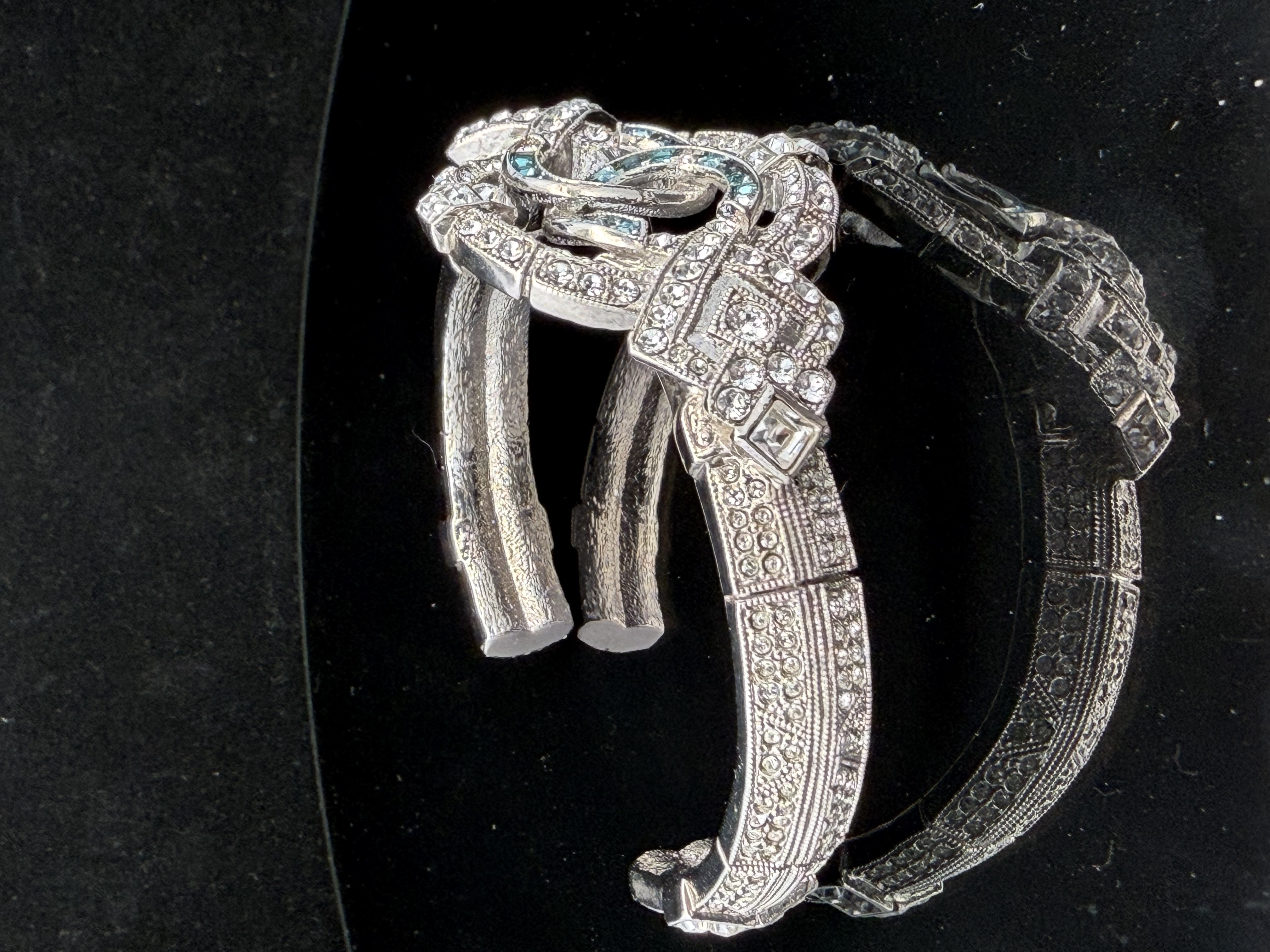 Vintage Chanel Baguette Crystal CC Bracelet Silver