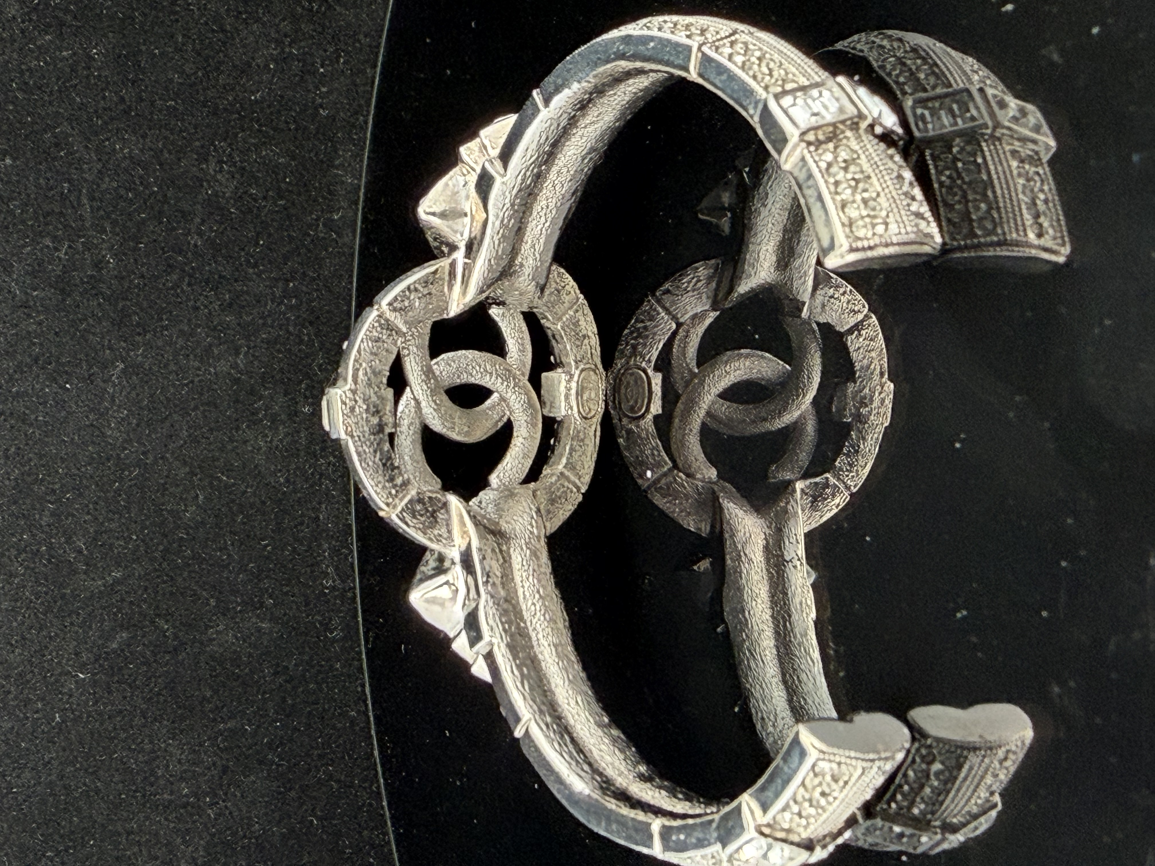 Vintage Chanel Baguette Crystal CC Bracelet Silver