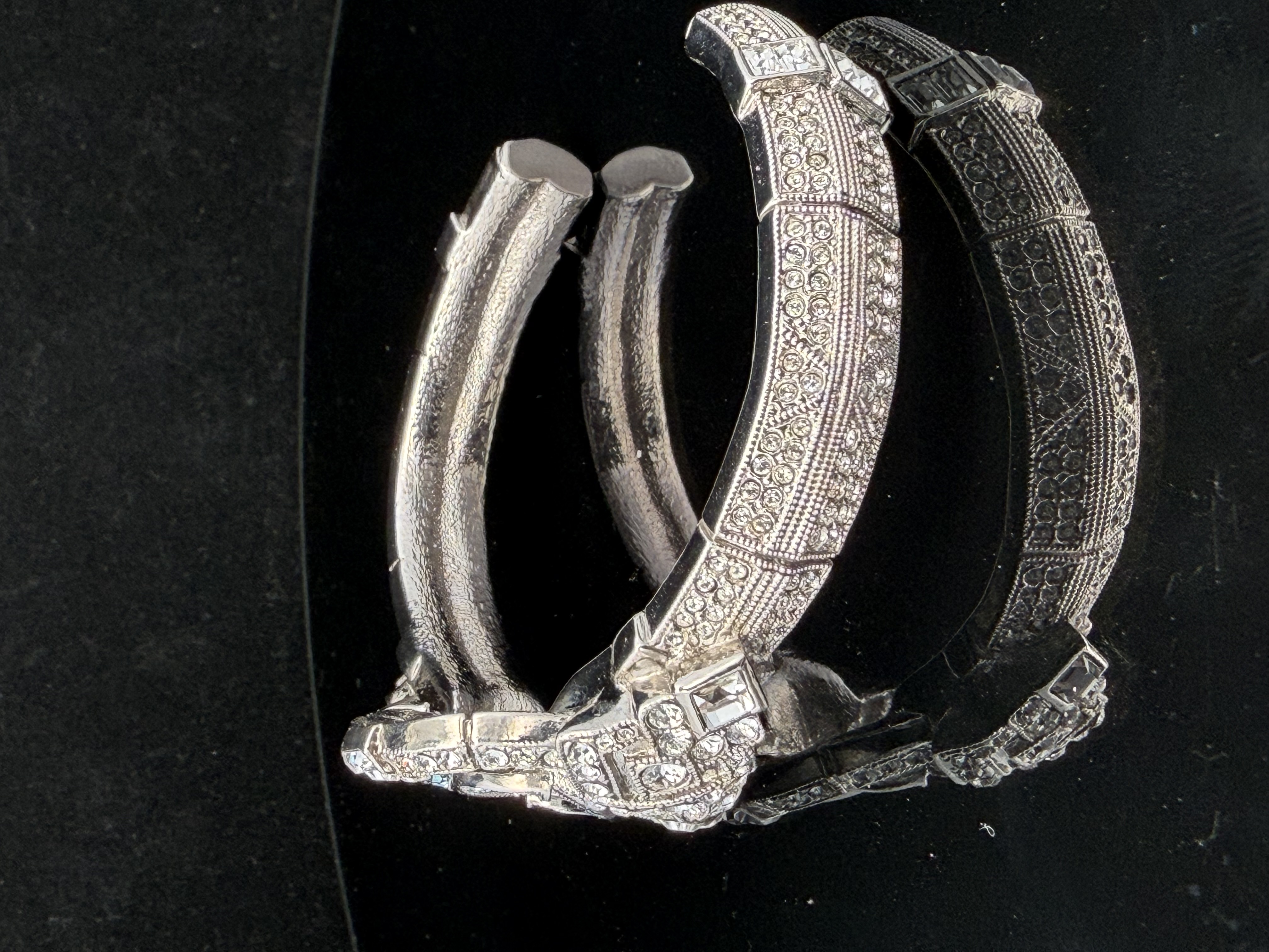 Vintage Chanel Baguette Crystal CC Bracelet Silver