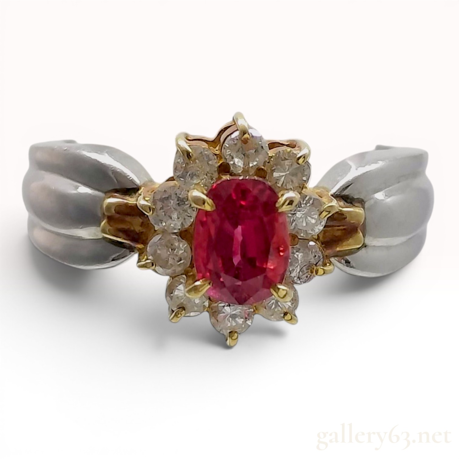 0.83 Carat Ruby and 0.33 Carat Diamond 18K Yellow Gold and Platinum Cluster Ring