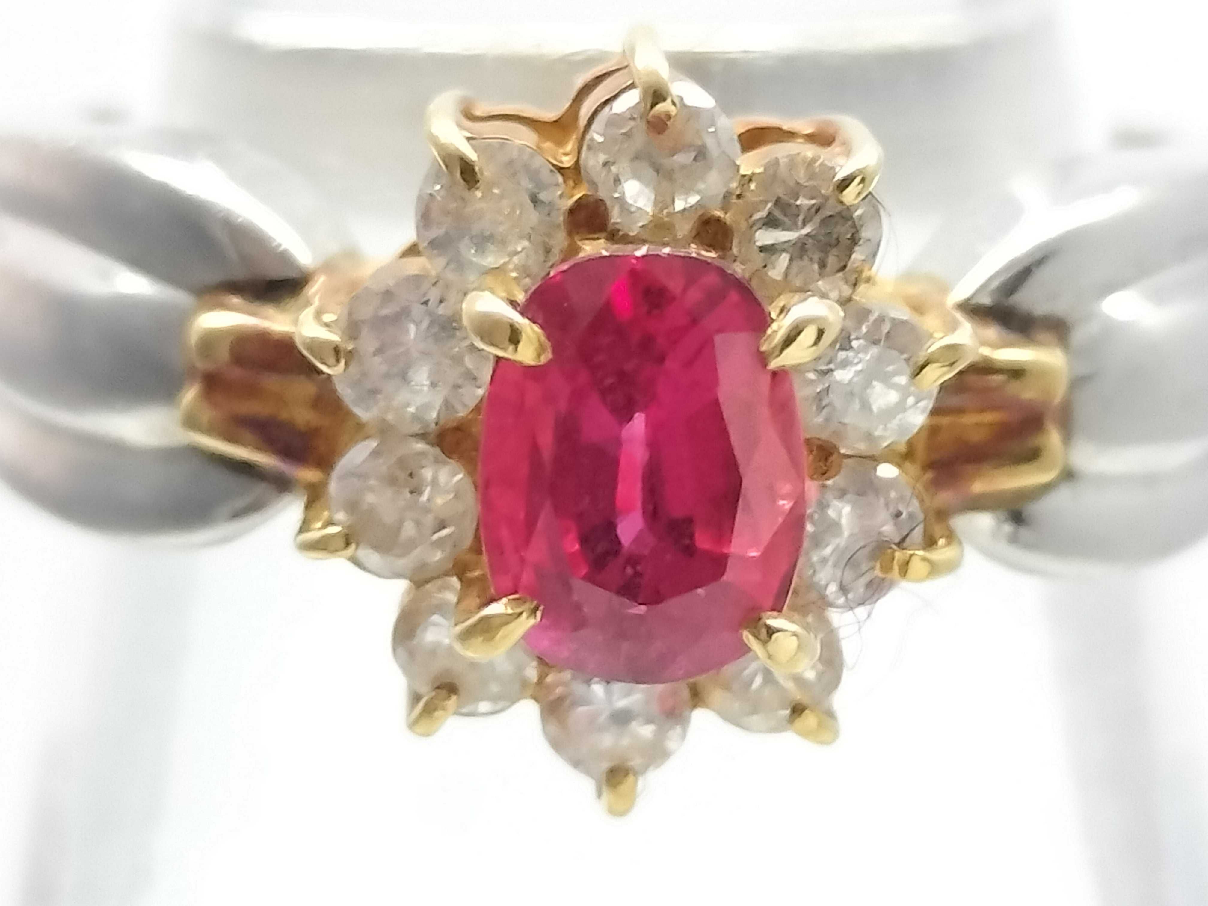 0.83 Carat Ruby and 0.33 Carat Diamond 18K Yellow Gold and Platinum Cluster Ring