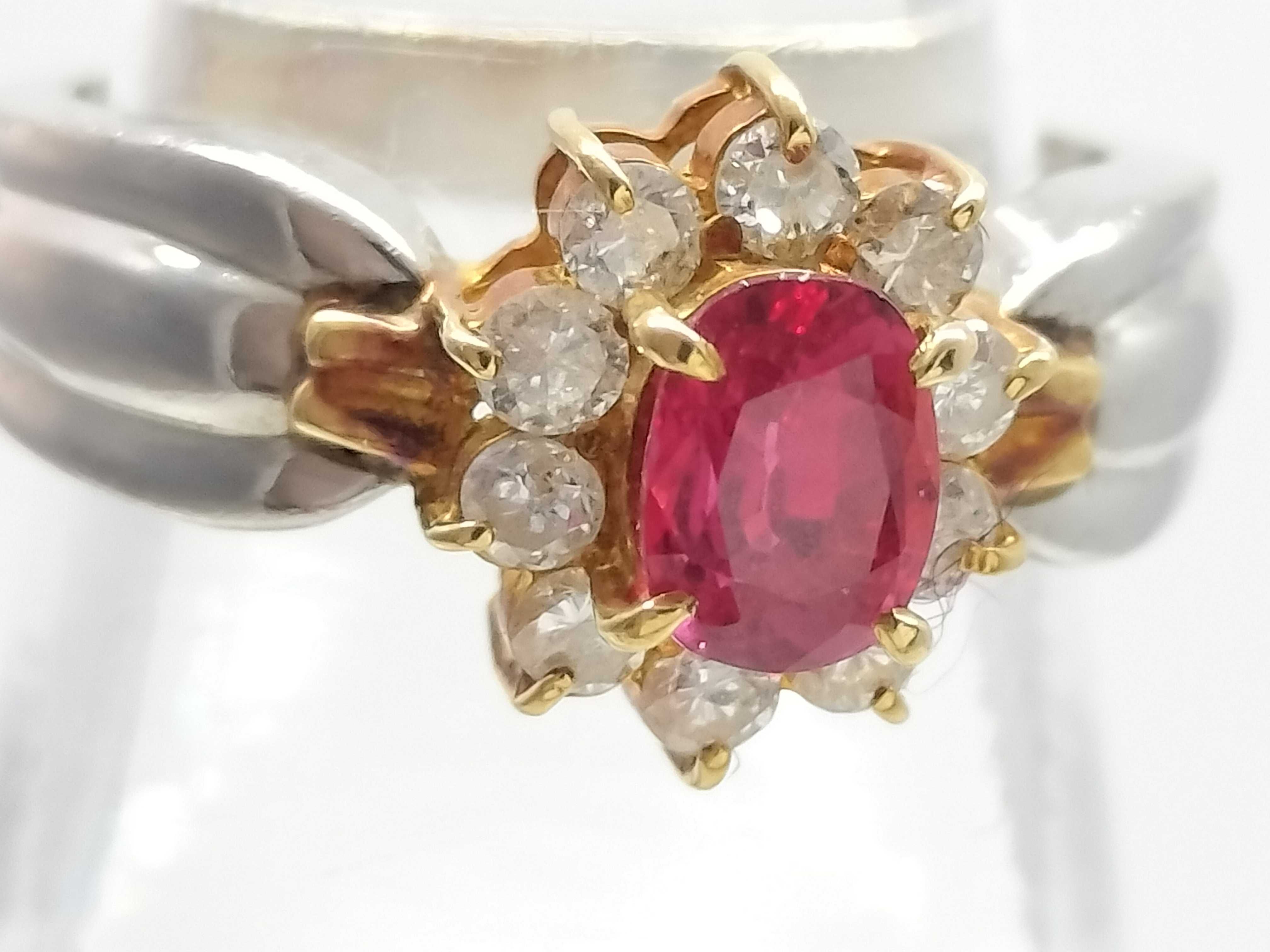 0.83 Carat Ruby and 0.33 Carat Diamond 18K Yellow Gold and Platinum Cluster Ring
