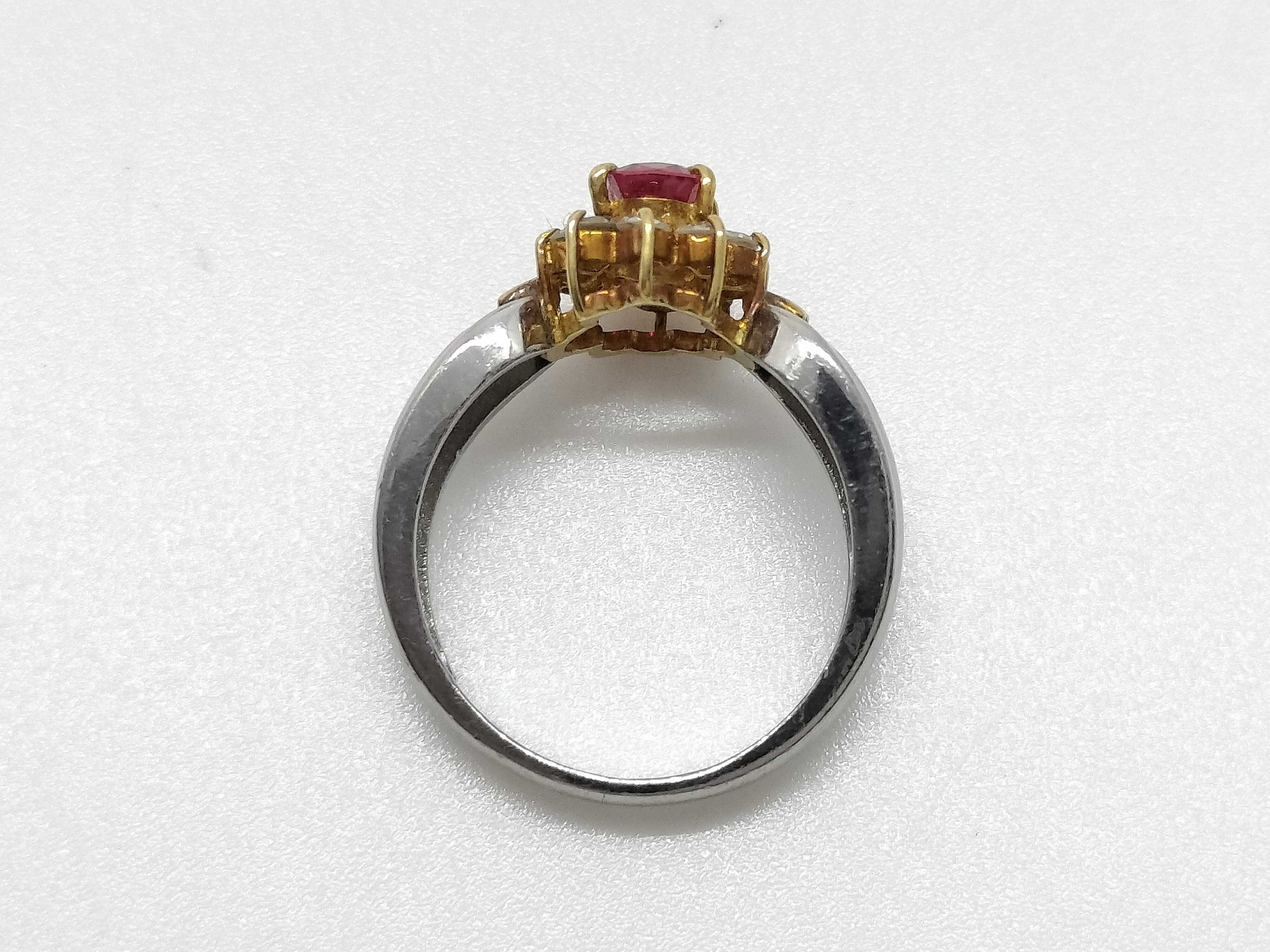 0.83 Carat Ruby and 0.33 Carat Diamond 18K Yellow Gold and Platinum Cluster Ring