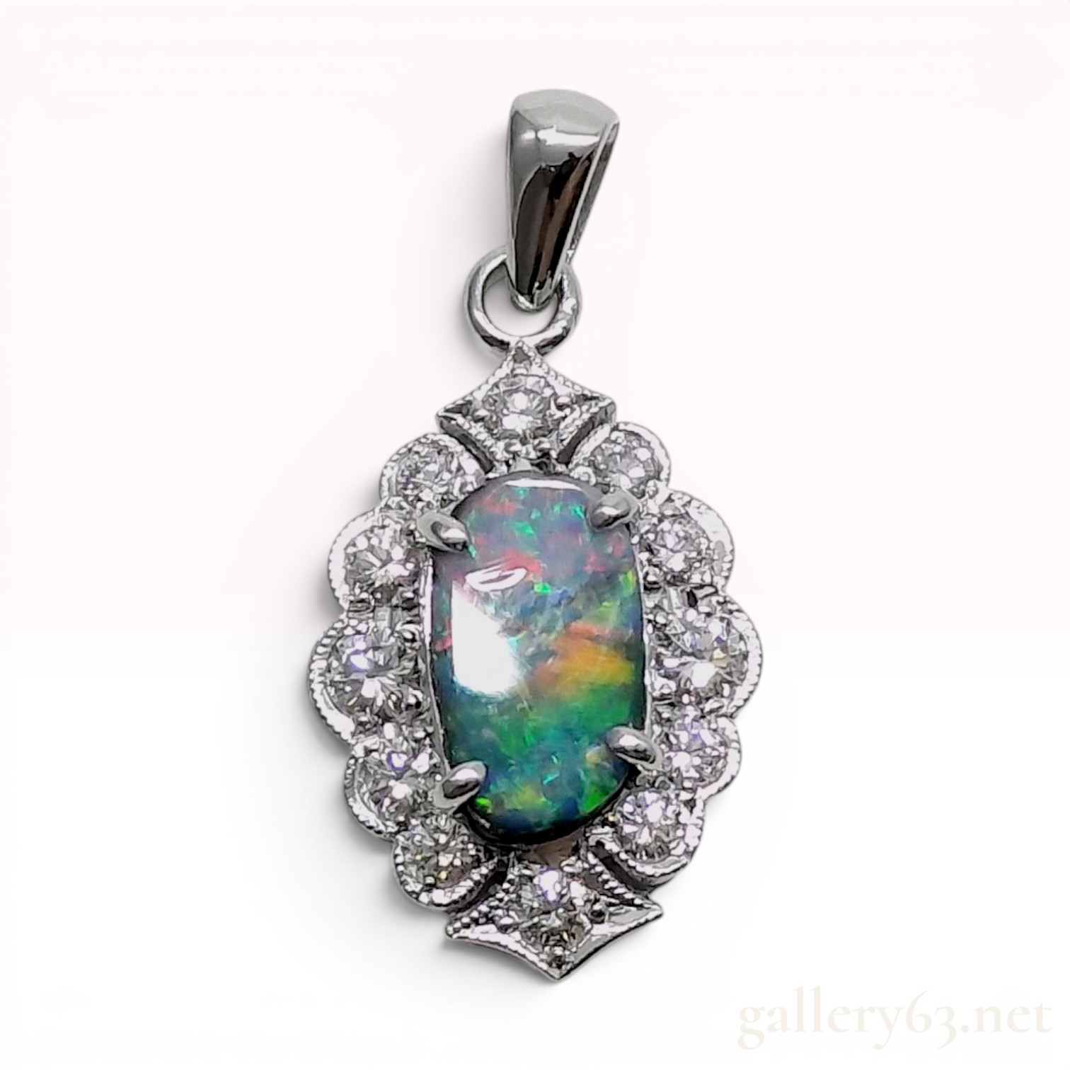 Platinum Natural Boulder Opal and Diamond Halo Pendant