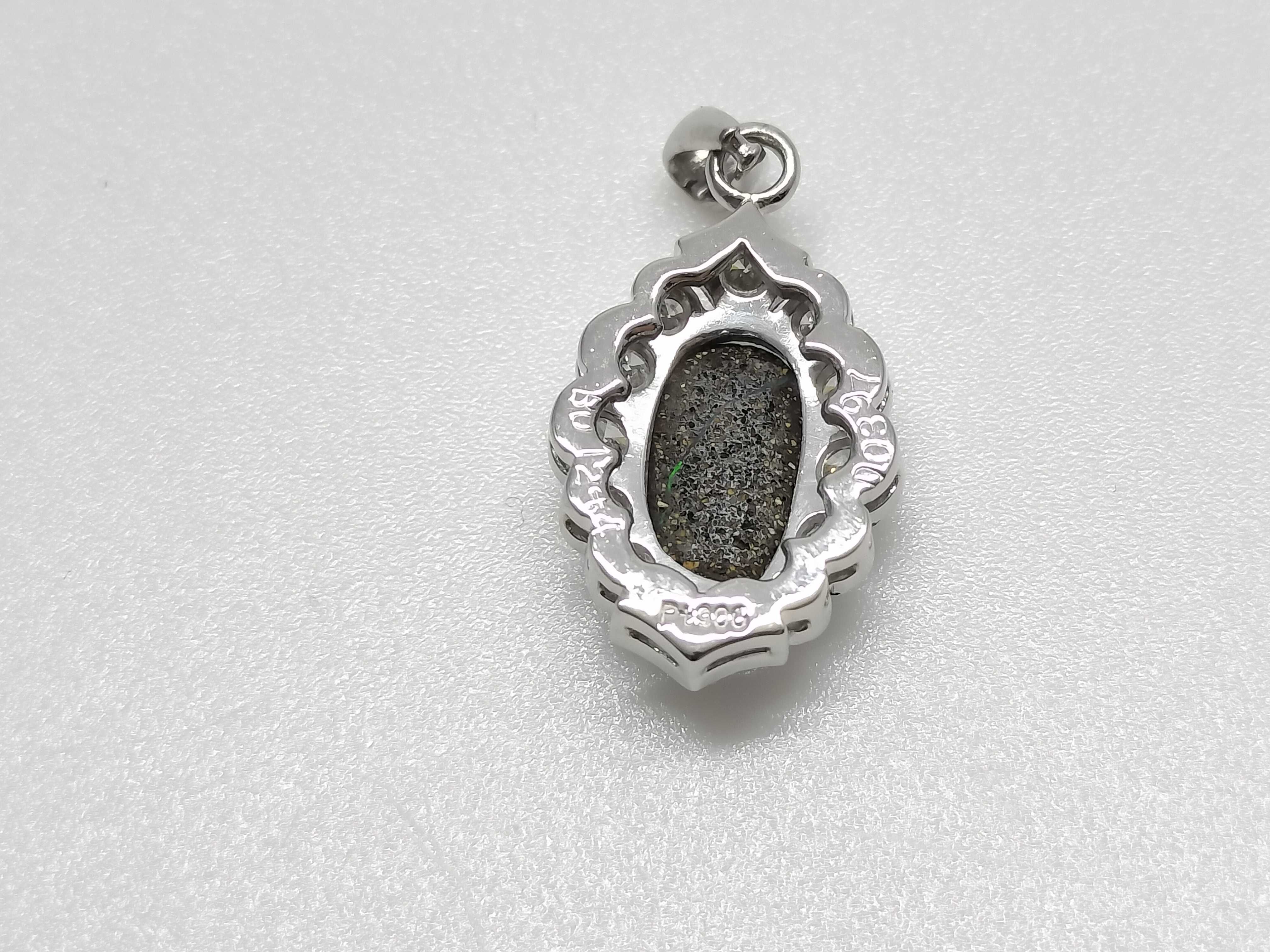 Platinum Natural Boulder Opal and Diamond Halo Pendant