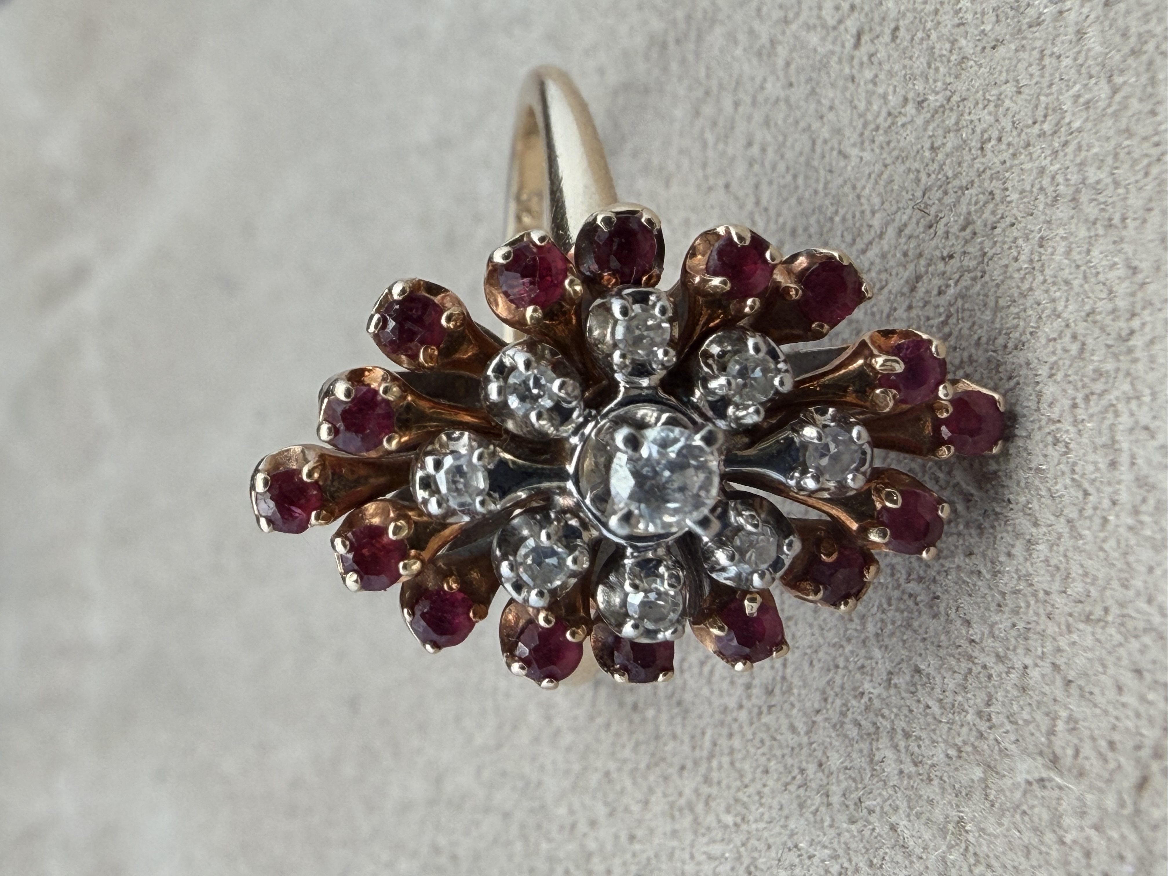 14K Yellow Gold Ruby and Diamond Cocktail Ring